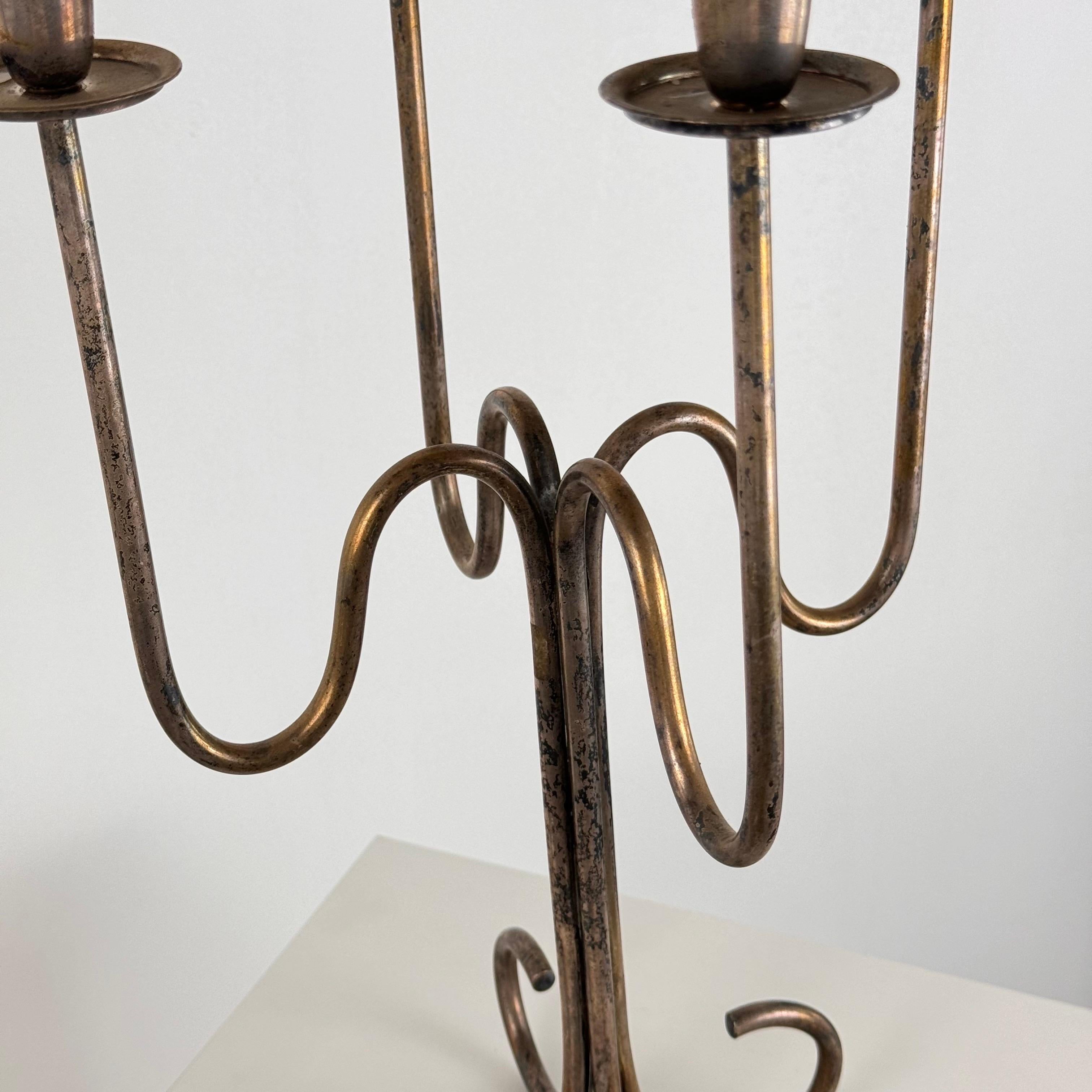 Italian Four-Arm Silverplate Candelabrum with Authentic Patina, 1930s For Sale 3