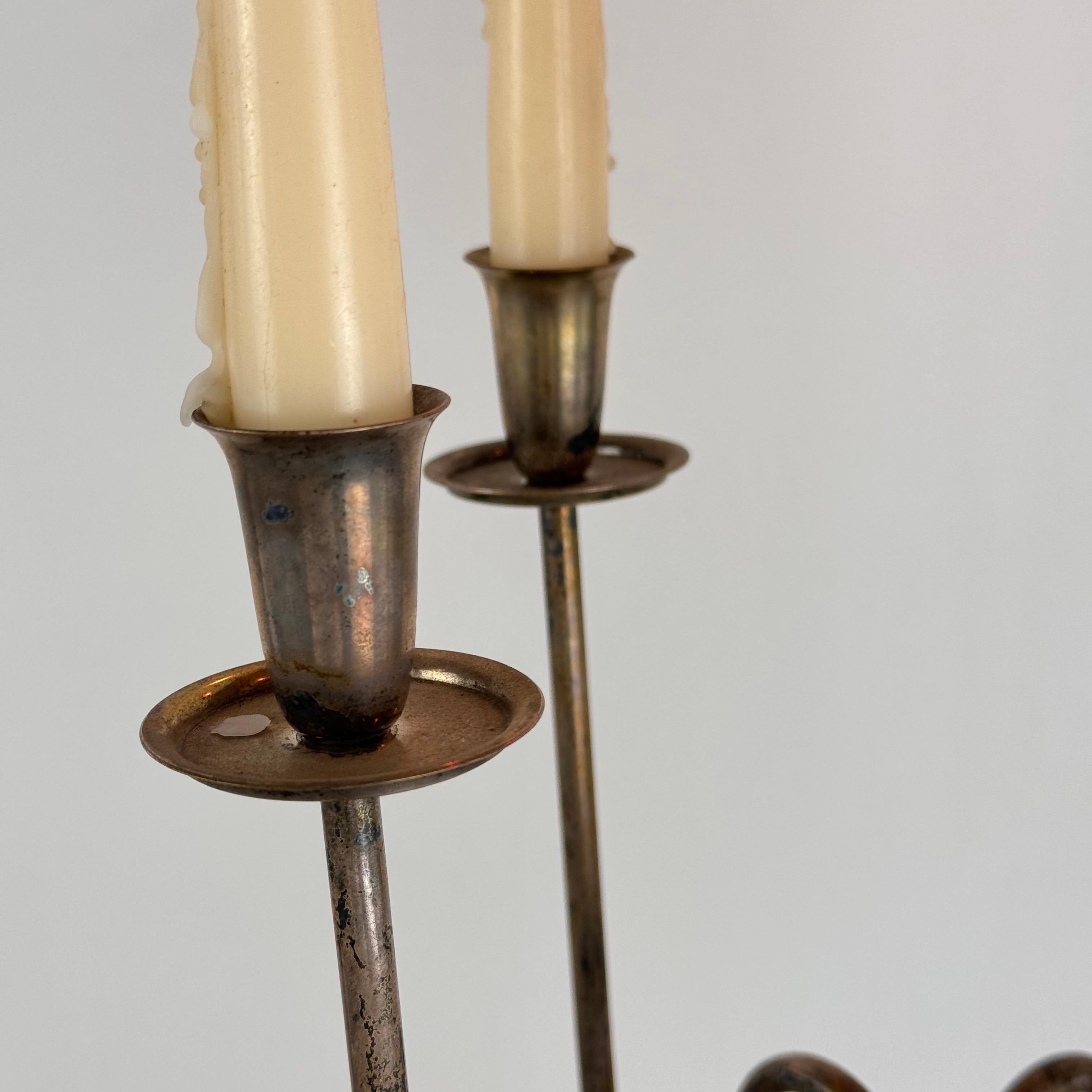 Hand-Crafted Italian Four-Arm Silverplate Candelabrum with Authentic Patina, 1930s For Sale