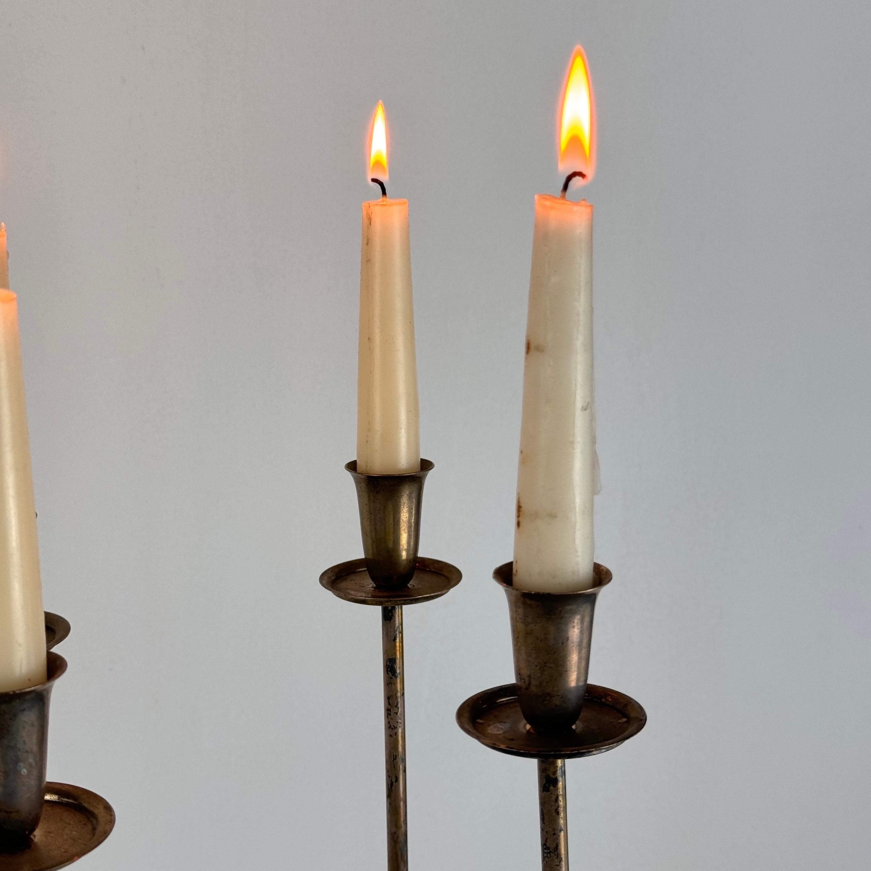 Italian Four-Arm Silverplate Candelabrum with Authentic Patina, 1930s In Good Condition For Sale In Bagnolo Mella, Brescia