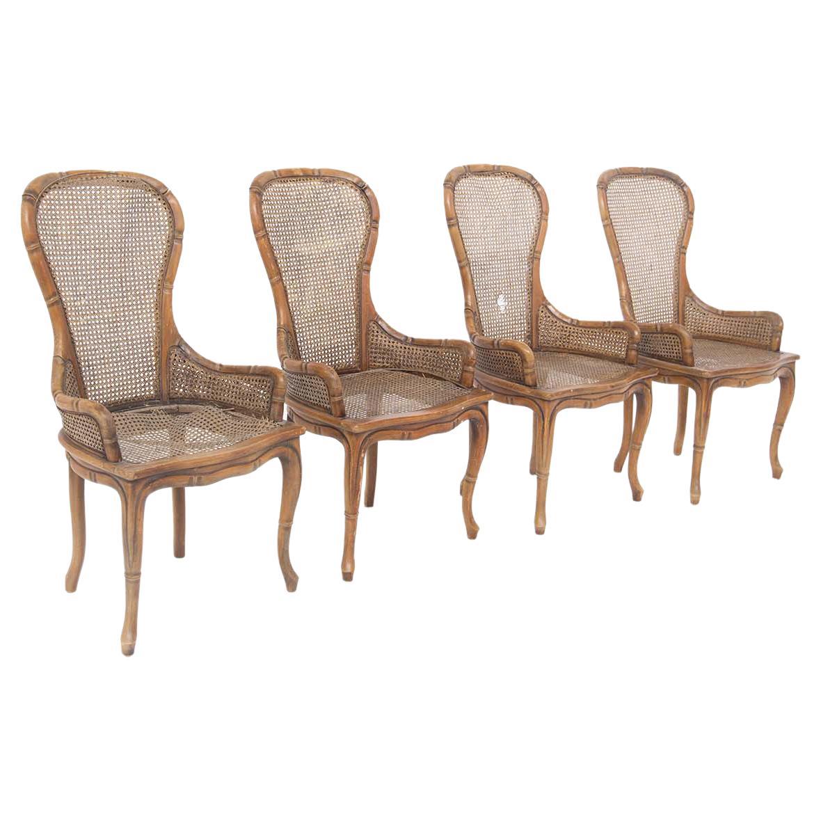 Italian Four Chairs by Giorgetti in Imitation Bamboo and Rattan For Sale