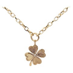 Italian Four Leaf Clover Diamond Pendant on Belcher Clasp Link Chain 18 Inches