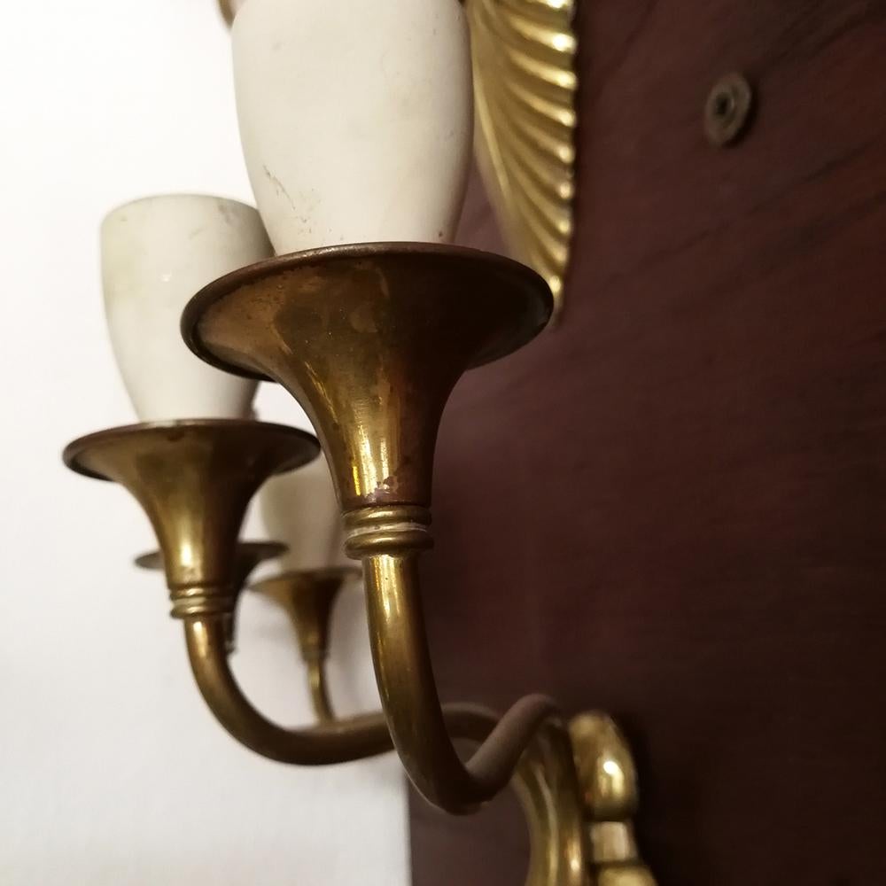 Italian Four-Light Points, Brass Wall Lamp, 1950s In Good Condition In MIlano, IT