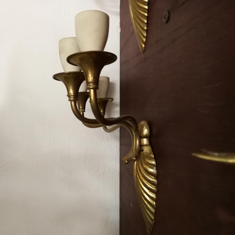 Mid-20th Century Italian Four-Light Points, Brass Wall Lamp, 1950s