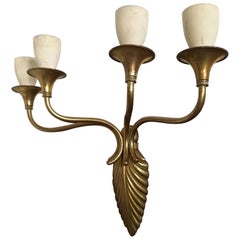 Italian Four-Light Points, Brass Wall Lamp, 1950s