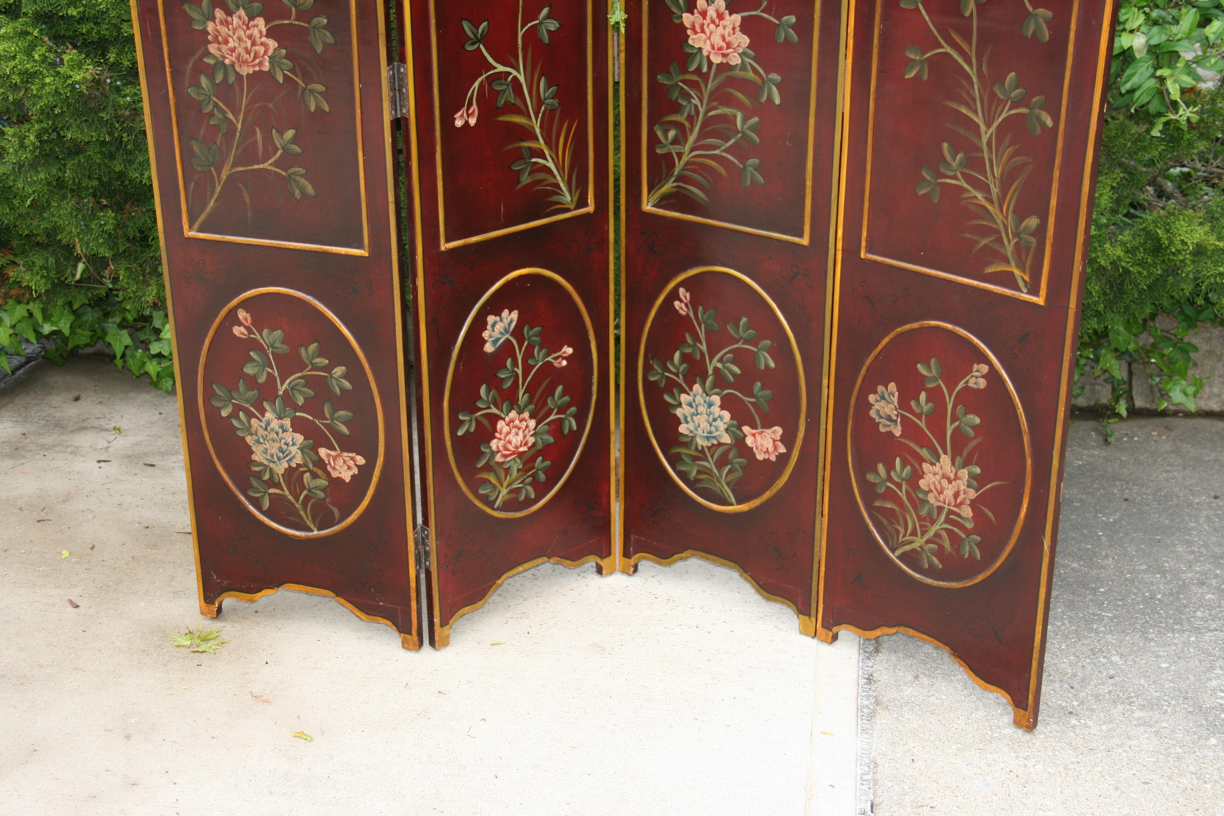 Italian Four Panel Flowers and Birds Room Divider/Screen For Sale 12