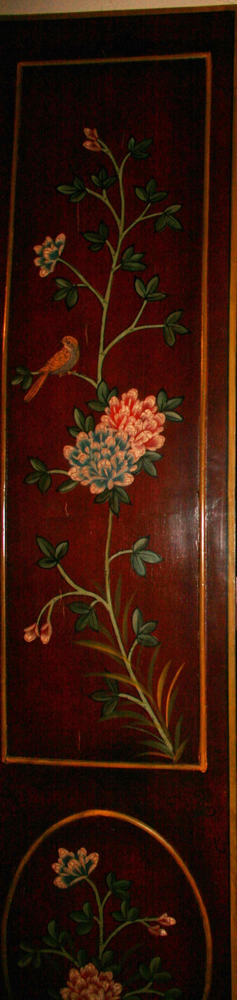 Fin du 20e siècle Séparation de pièce/crédence italienne à quatre panneaux en forme de fleurs et d'oiseaux en vente