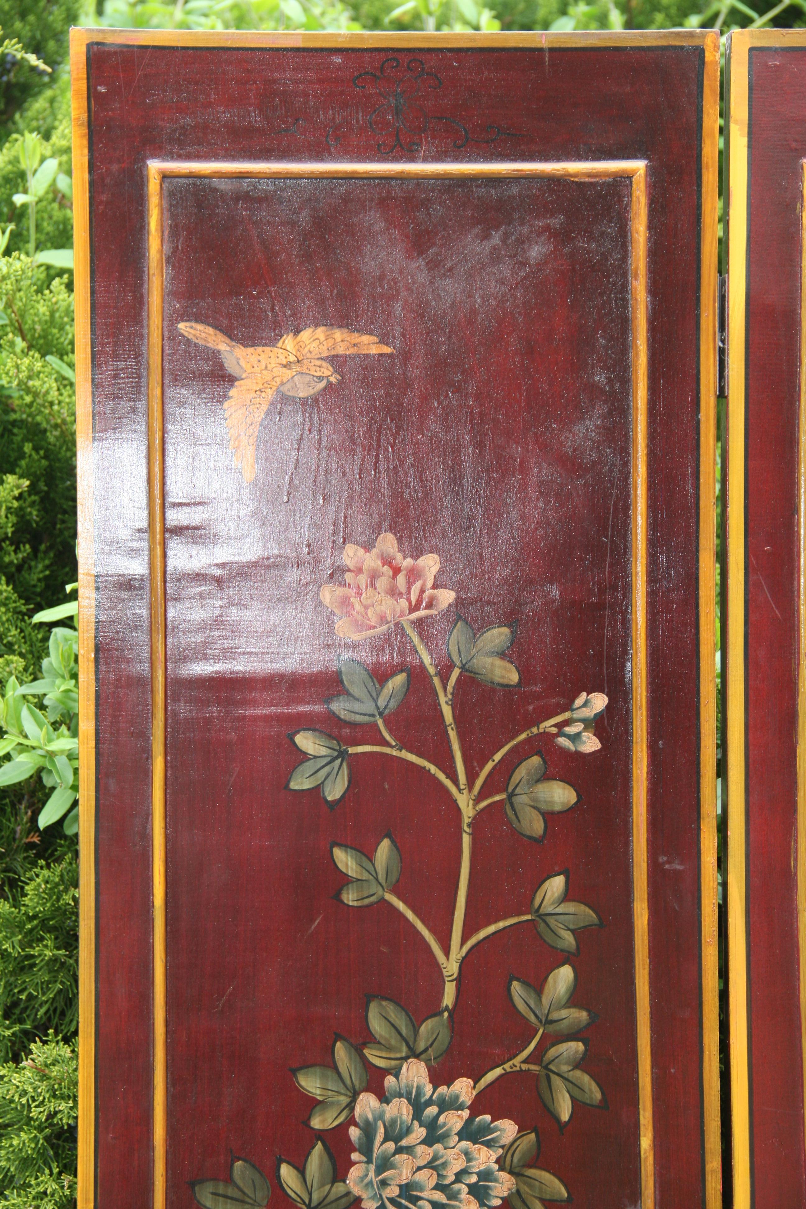 Séparation de pièce/crédence italienne à quatre panneaux en forme de fleurs et d'oiseaux en vente 8