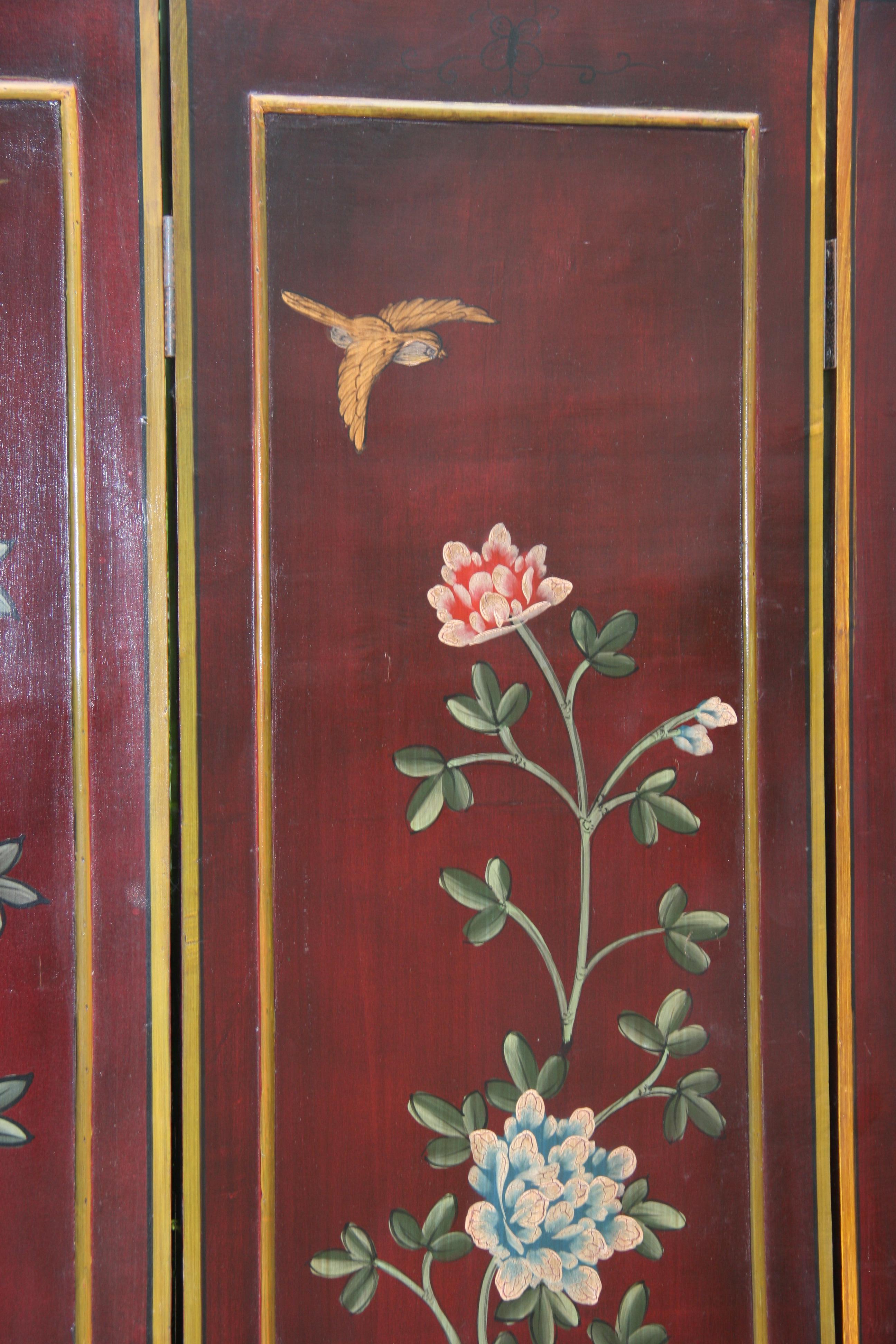 Séparation de pièce/crédence italienne à quatre panneaux en forme de fleurs et d'oiseaux en vente 10
