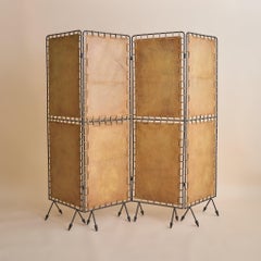 Italian Four Panel Leather Folding Screen, 1960s