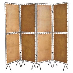 Italian Four Panel Leather Folding Screen, 1960s