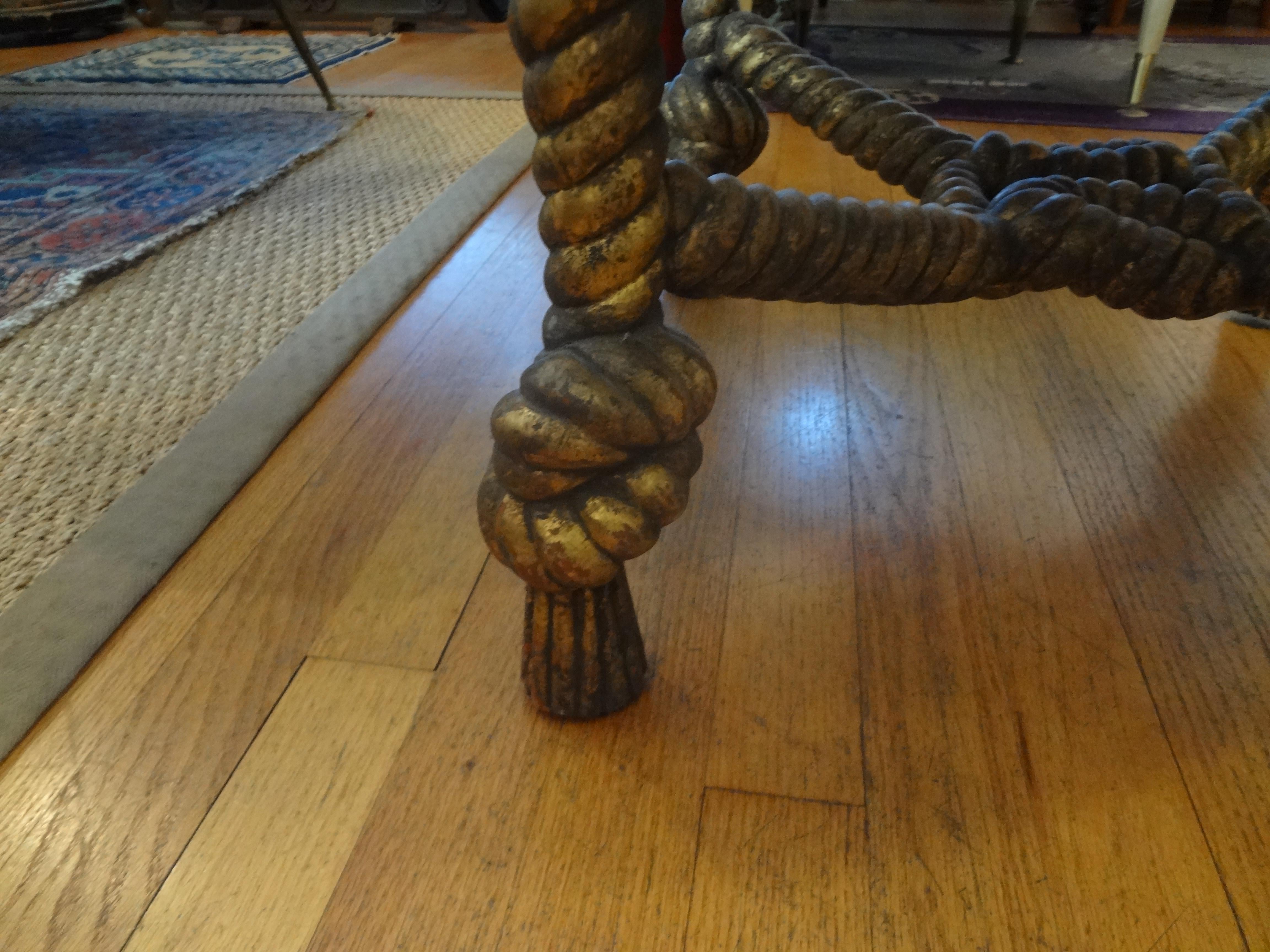 Italian Fournier Style Gilt Wood Knotted Rope and Tassel Ottoman In Good Condition In Houston, TX