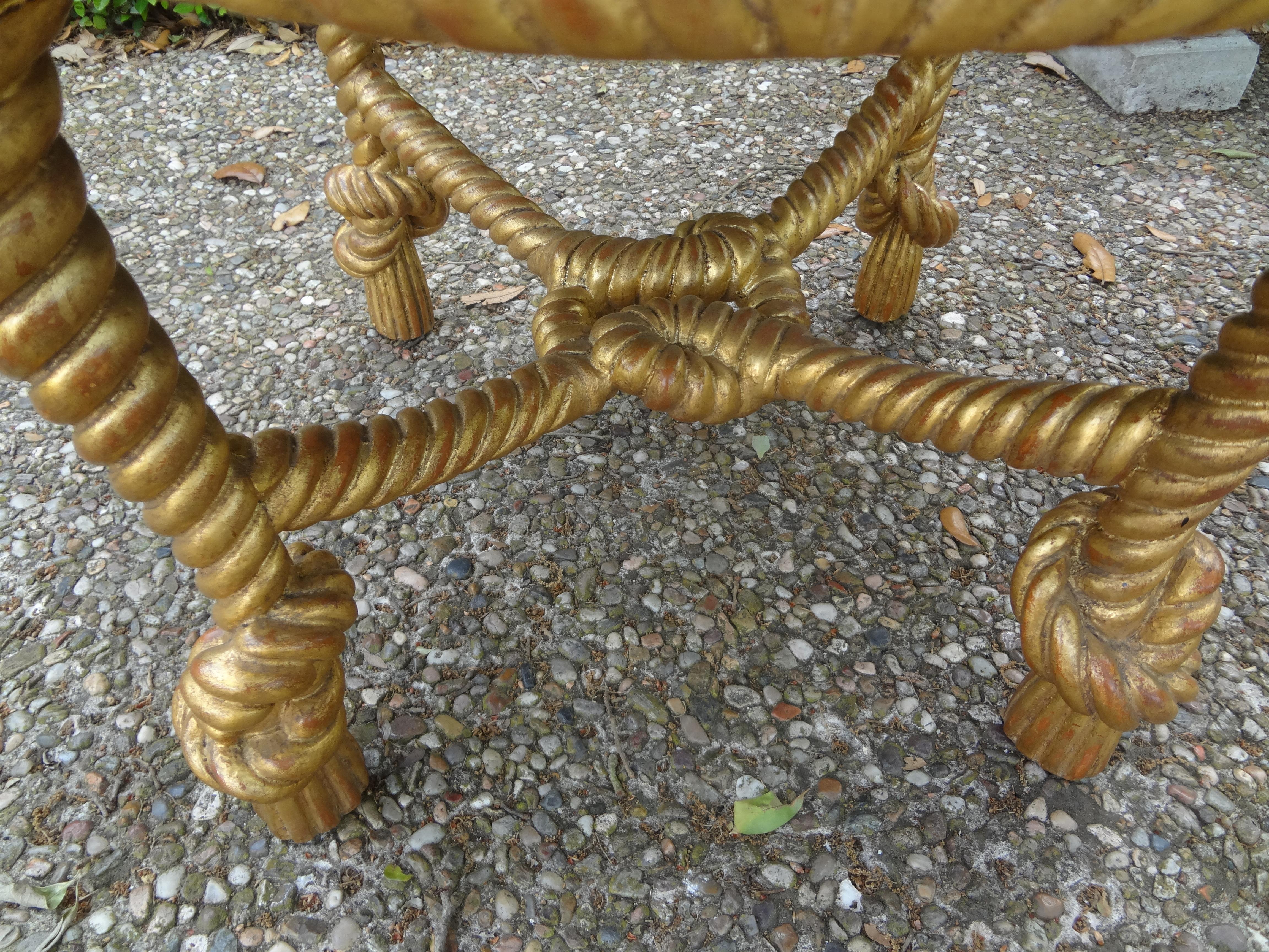 Louis XVI Italian Fournier Style Gilt Wood Knotted Rope and Tassel Ottoman