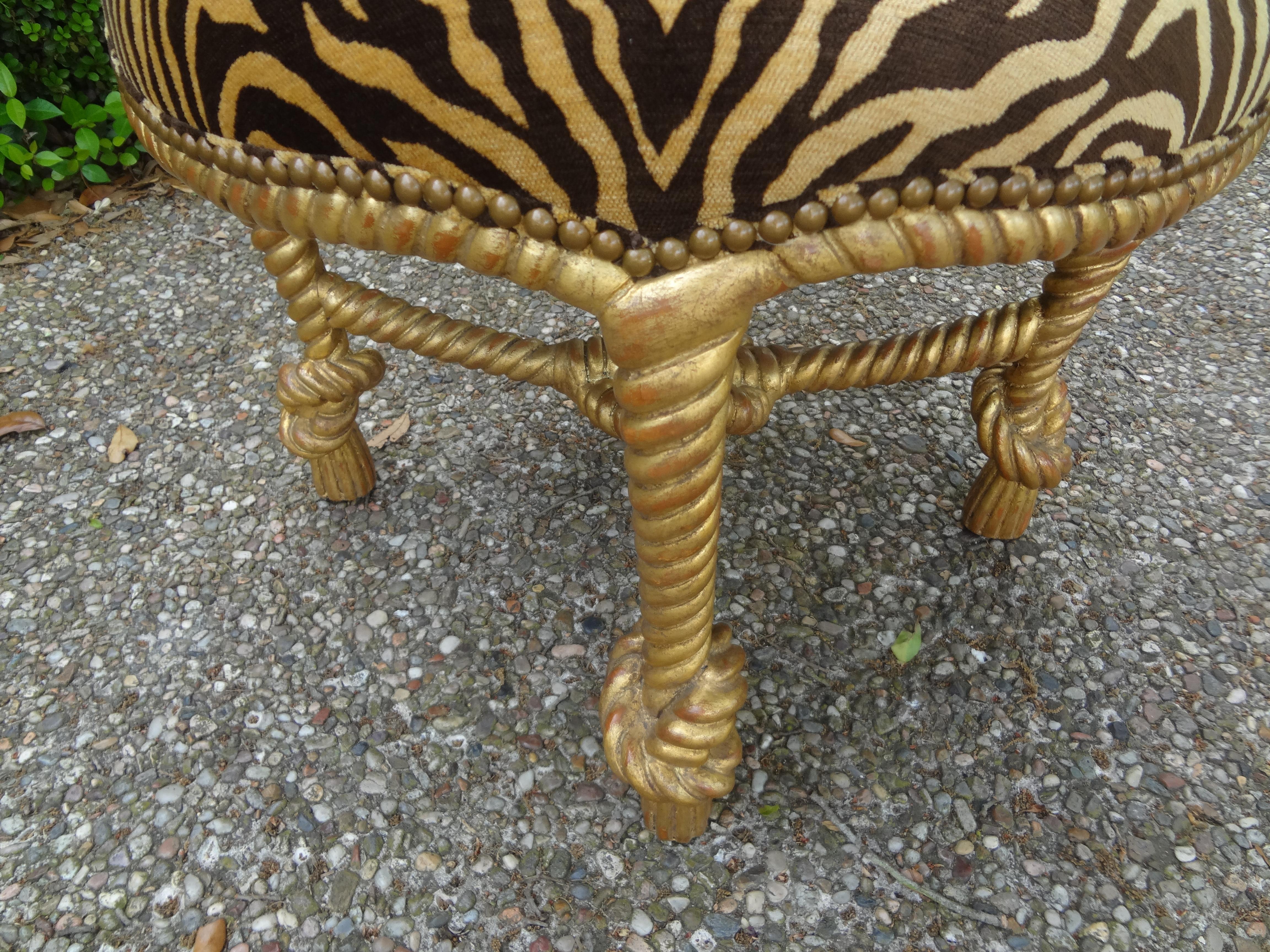 Italian Fournier Style Gilt Wood Knotted Rope and Tassel Ottoman 2