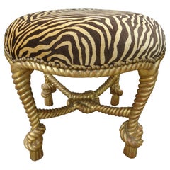 Italian Fournier Style Gilt Wood Knotted Rope and Tassel Ottoman