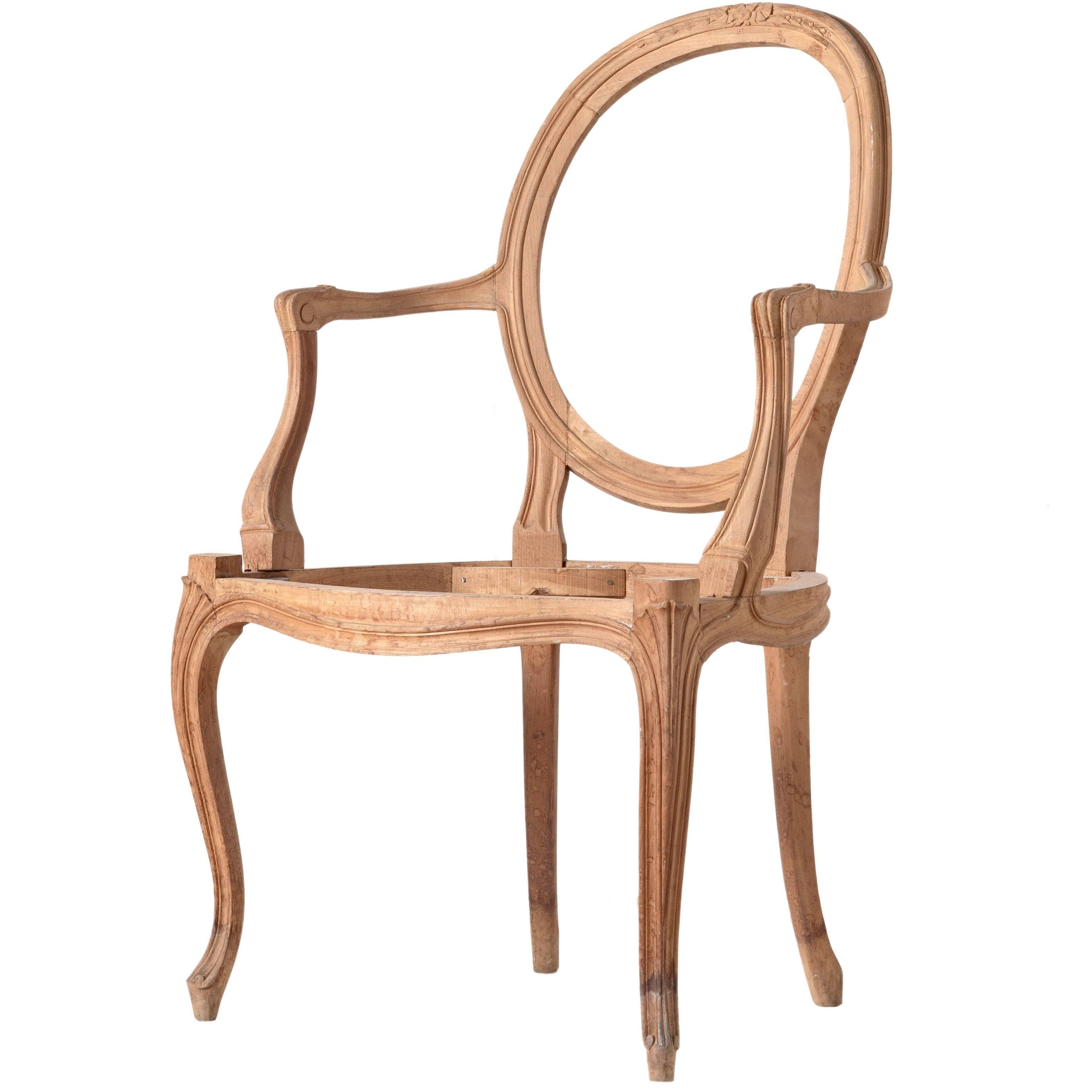 Italian Frame Hand-Carved Open Armchair