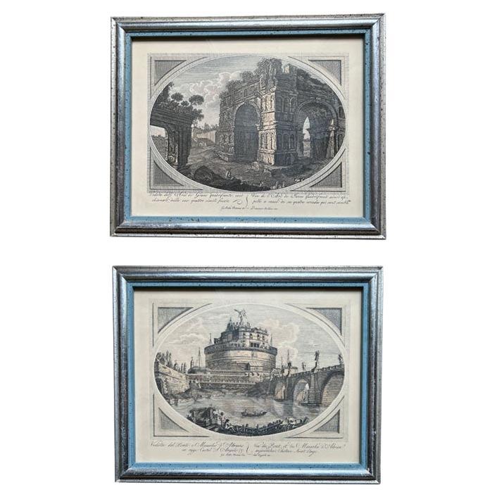 Italian Framed Lithograph Prints or Etchings - A Pair by Borghese  For Sale