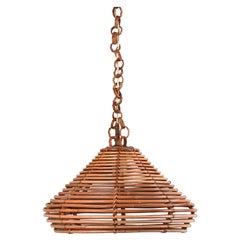 Italian Franco Albini Rattan Bell Chandelier in French Riviera Style, 1960s