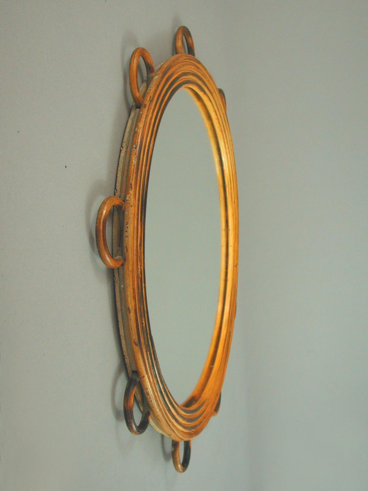 Italian Franco Albini Style Rattan Wall Mirror, 1950s For Sale 6