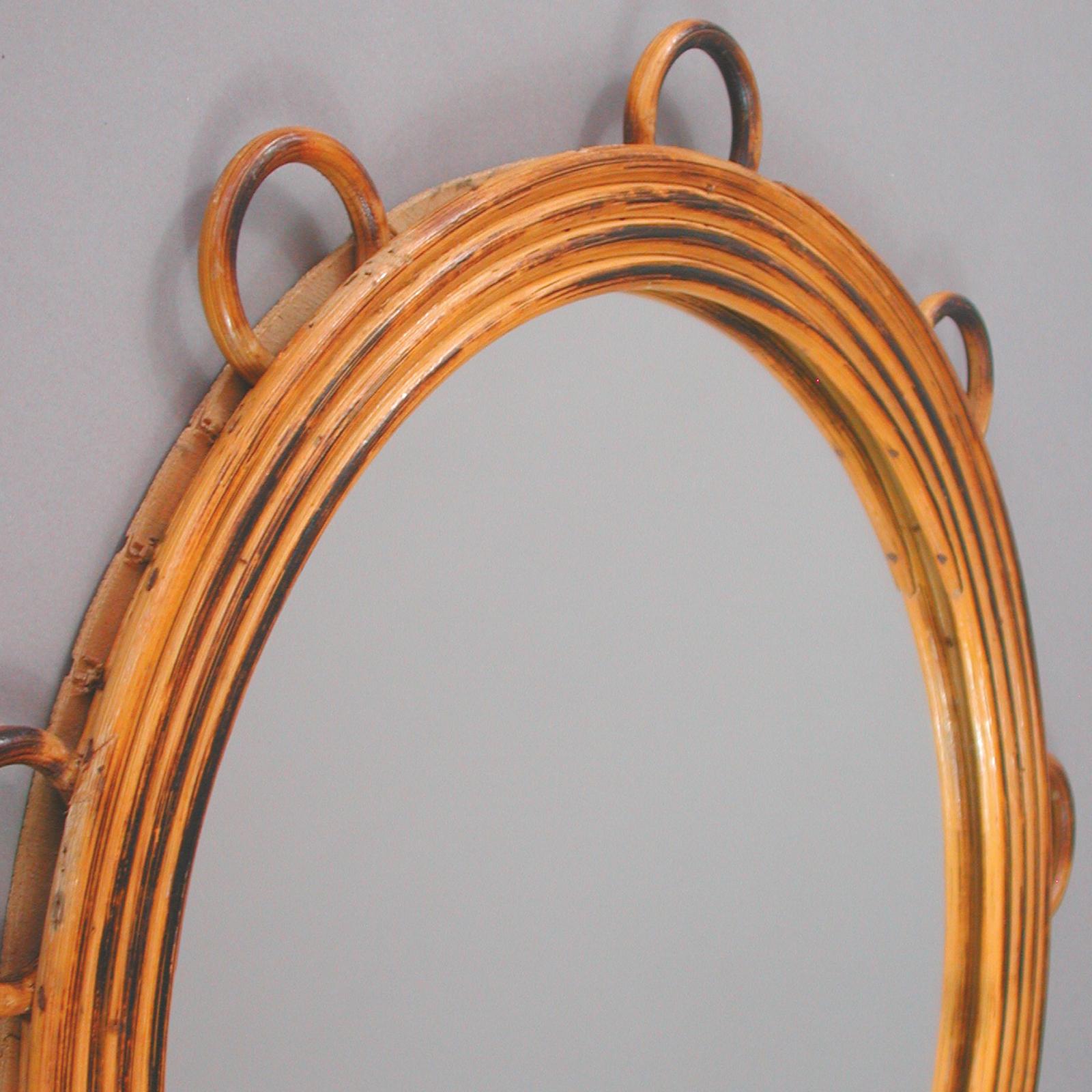 Italian Franco Albini Style Rattan Wall Mirror, 1950s For Sale 7