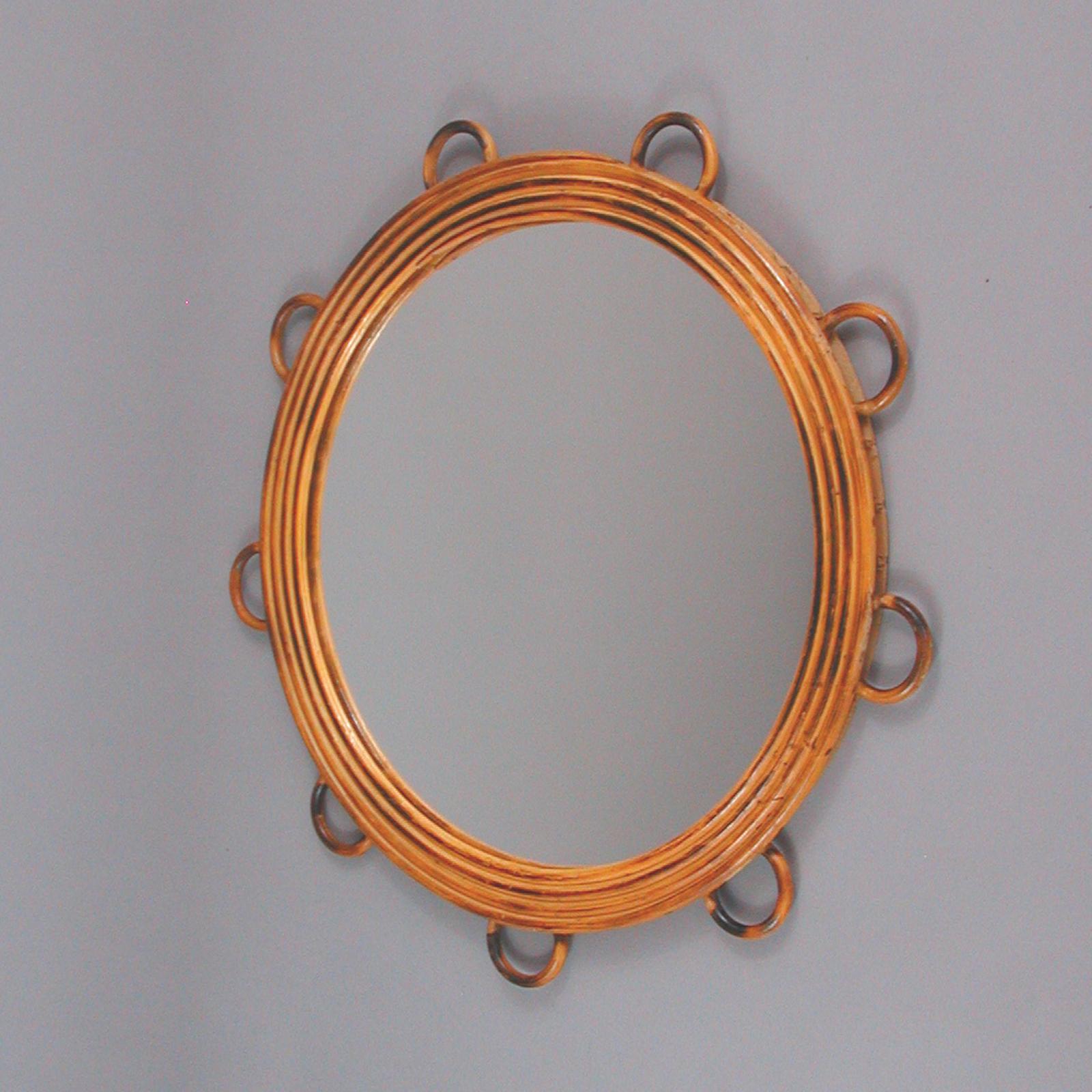 Italian Franco Albini Style Rattan Wall Mirror, 1950s For Sale 9
