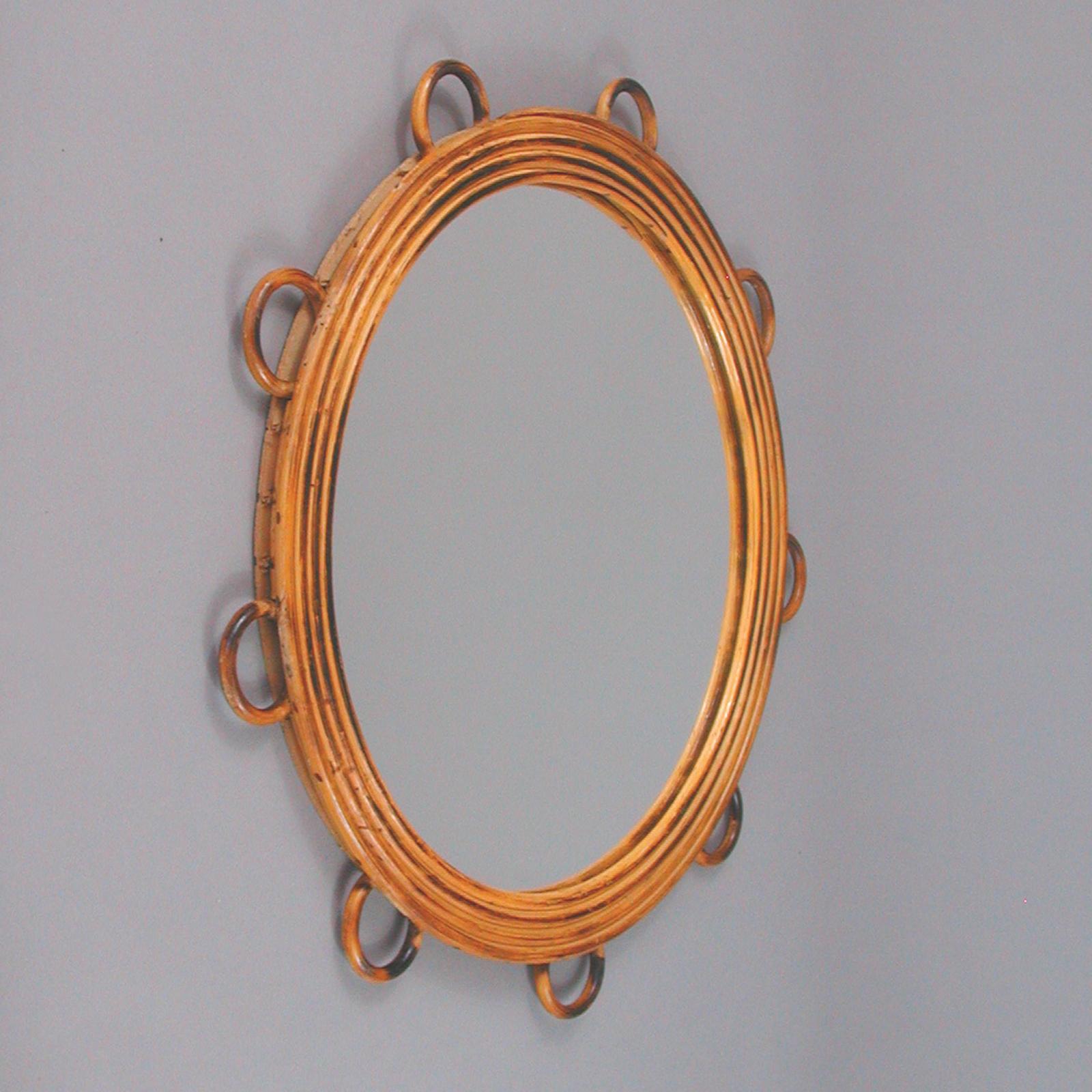 Italian Franco Albini Style Rattan Wall Mirror, 1950s In Good Condition For Sale In NUEMBRECHT, NRW