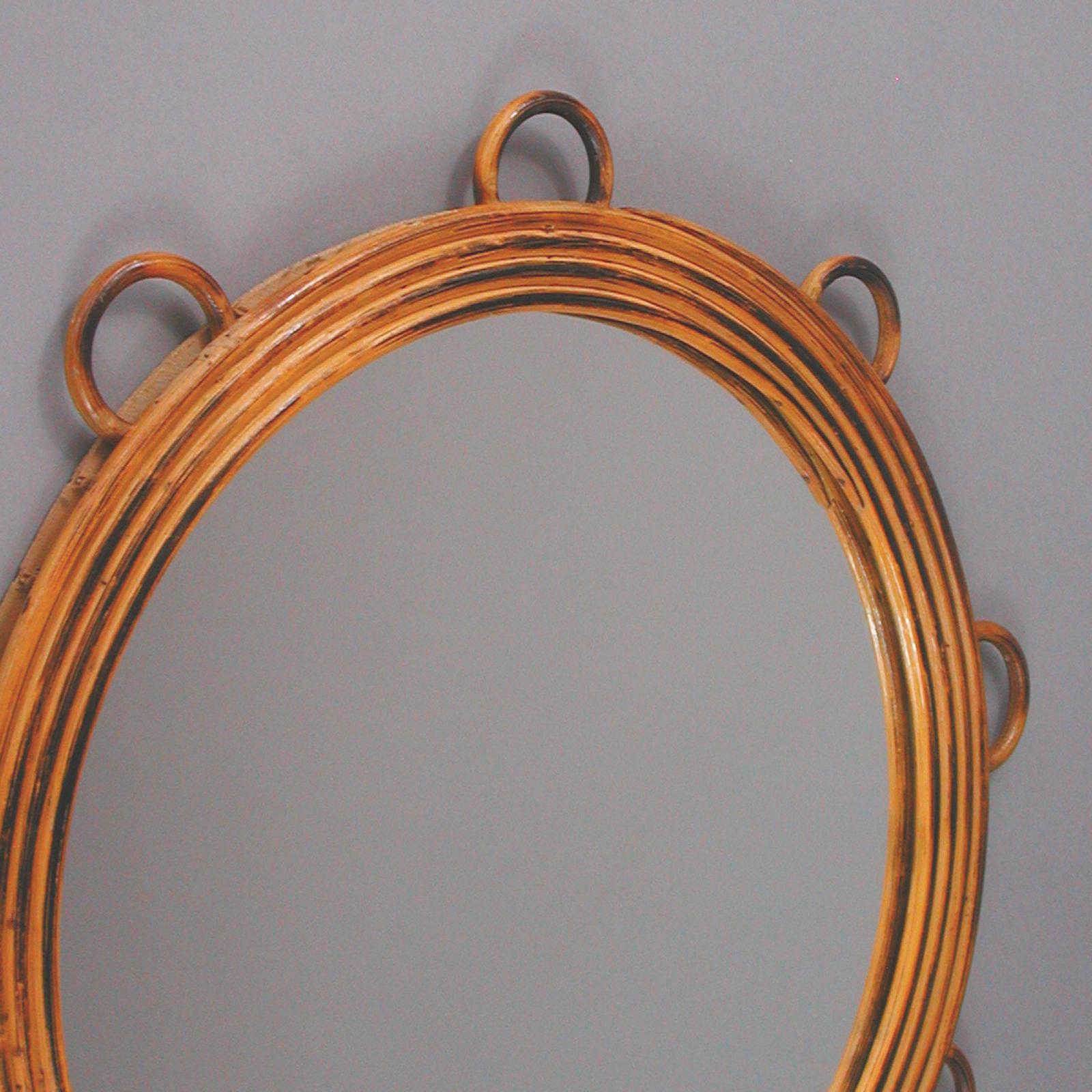 Mid-20th Century Italian Franco Albini Style Rattan Wall Mirror, 1950s For Sale