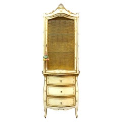 Vitrina italiana Franco Tacchi su base a 3 cassetti con finiture dorate