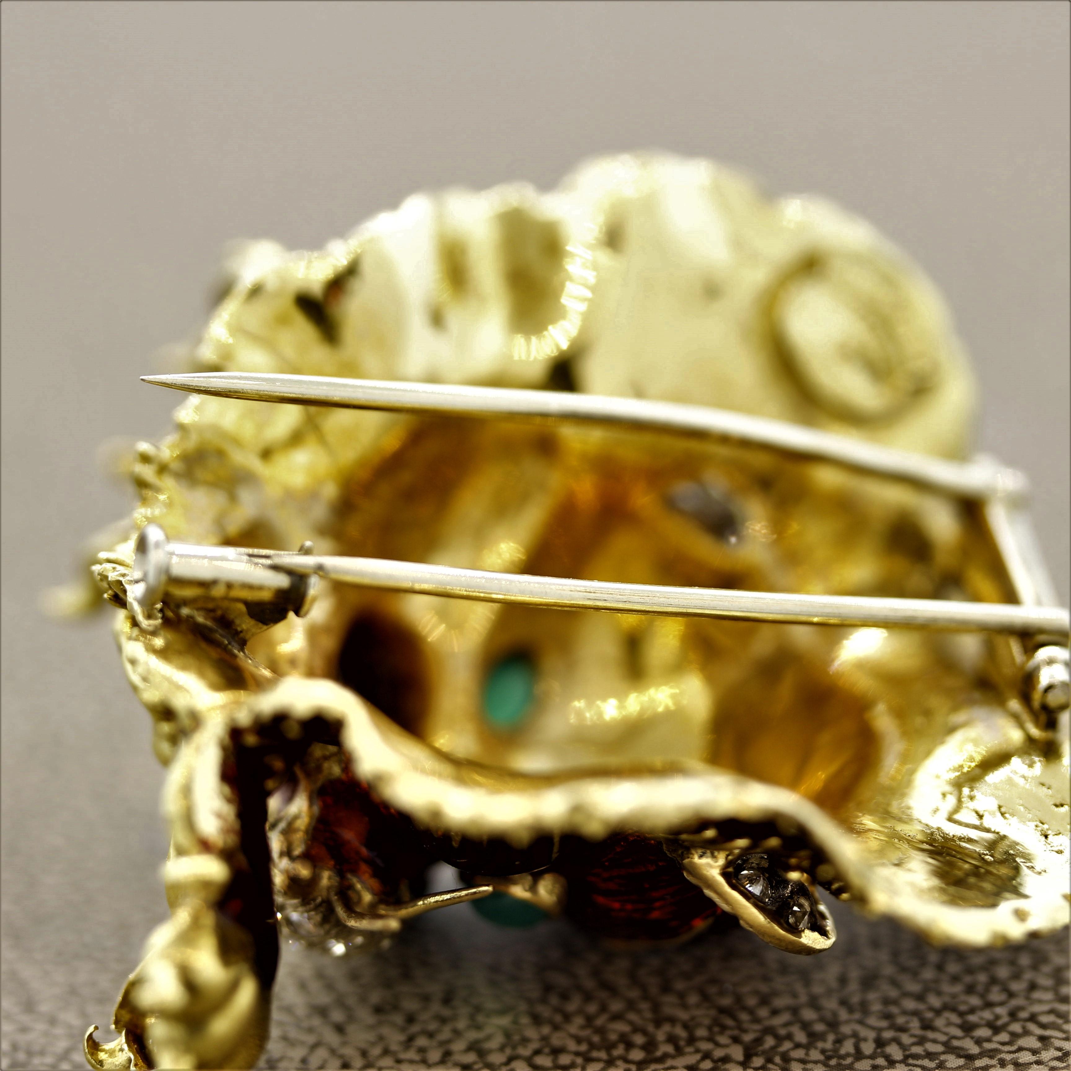 Women's or Men's Italian Frascarolo Diamond Enamel Lion Brooch For Sale