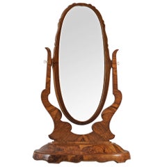 Italian Large Free-Standing Art Deco Mirror in Walnut Burl