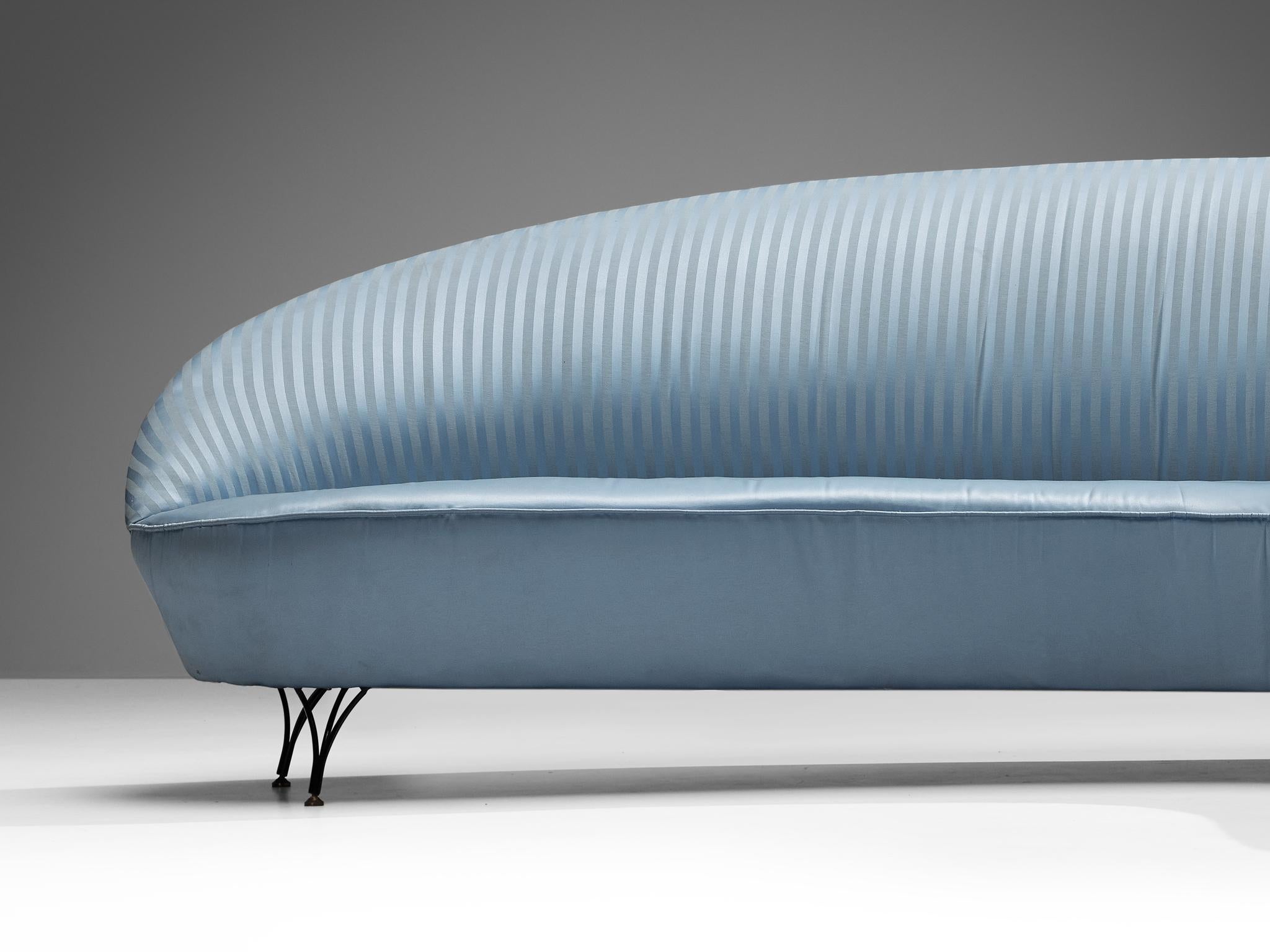 Italian Freeform Curved Sofa in Light Blue Upholstery For Sale 3