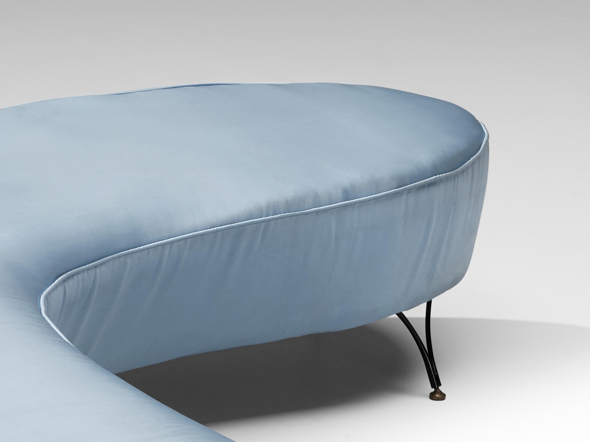 Mid-20th Century Italian Freeform Curved Sofa in Light Blue Upholstery For Sale