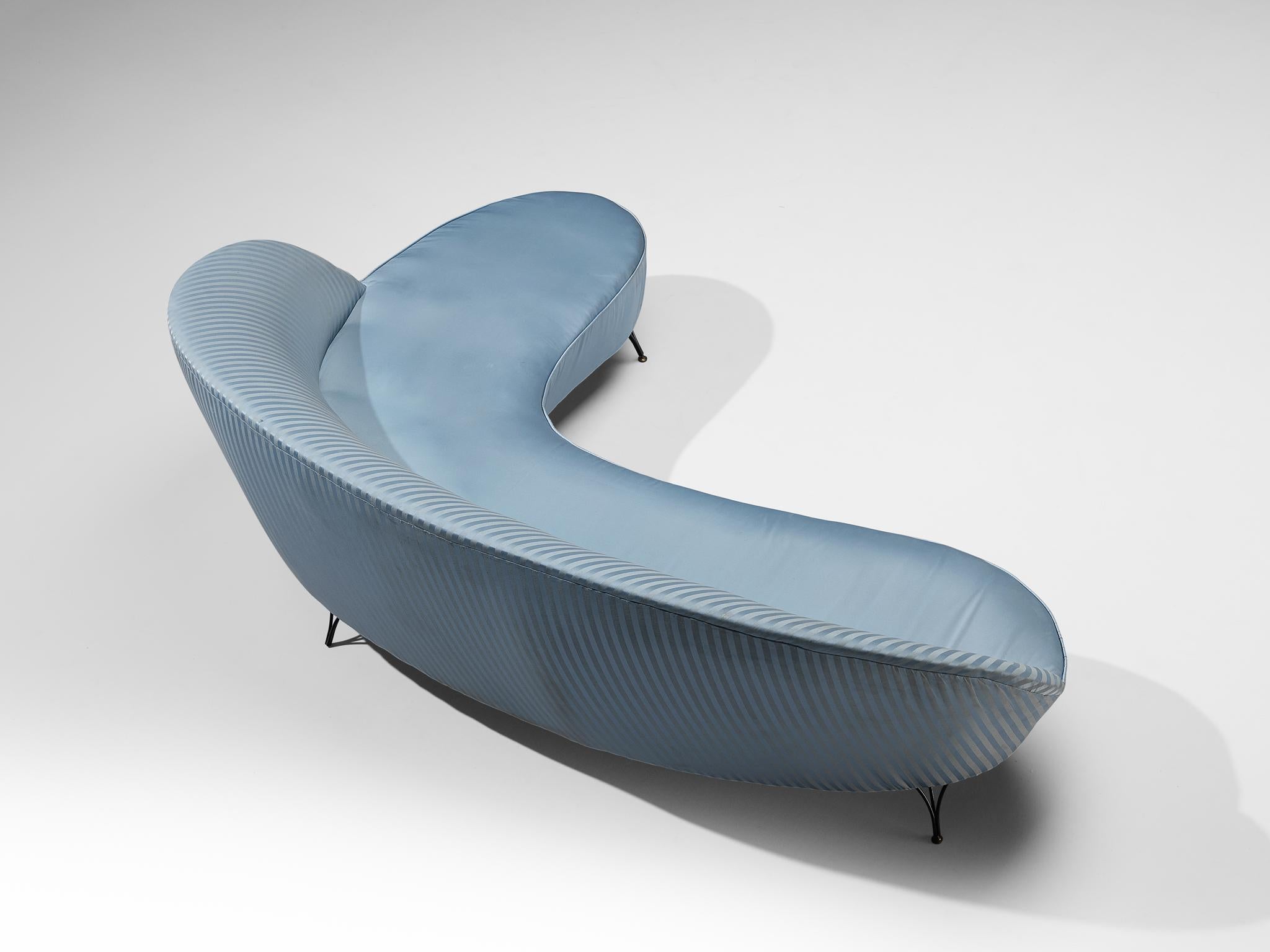 Italian Freeform Curved Sofa in Light Blue Upholstery For Sale 1