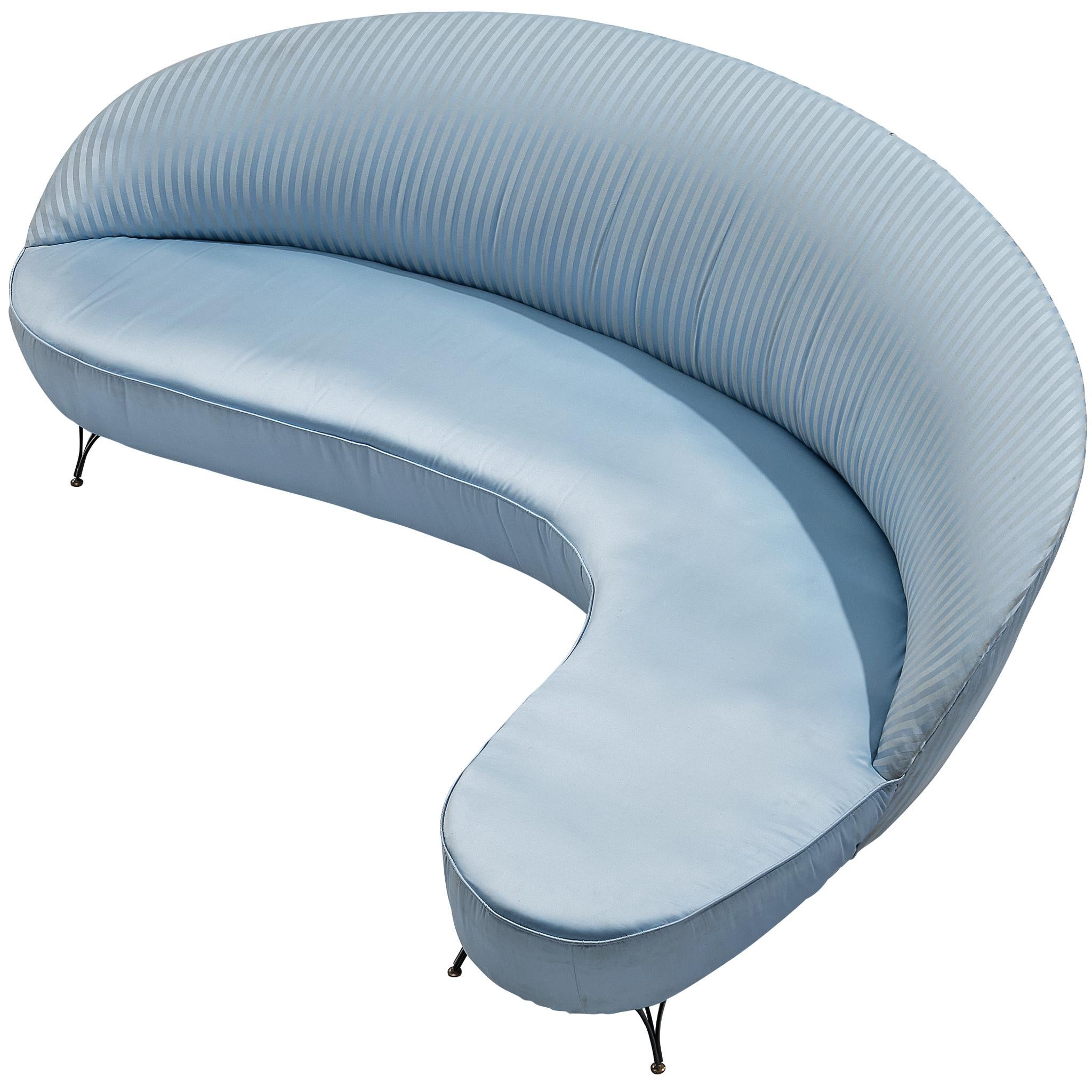 Italian Freeform Curved Sofa in Blue Upholstery