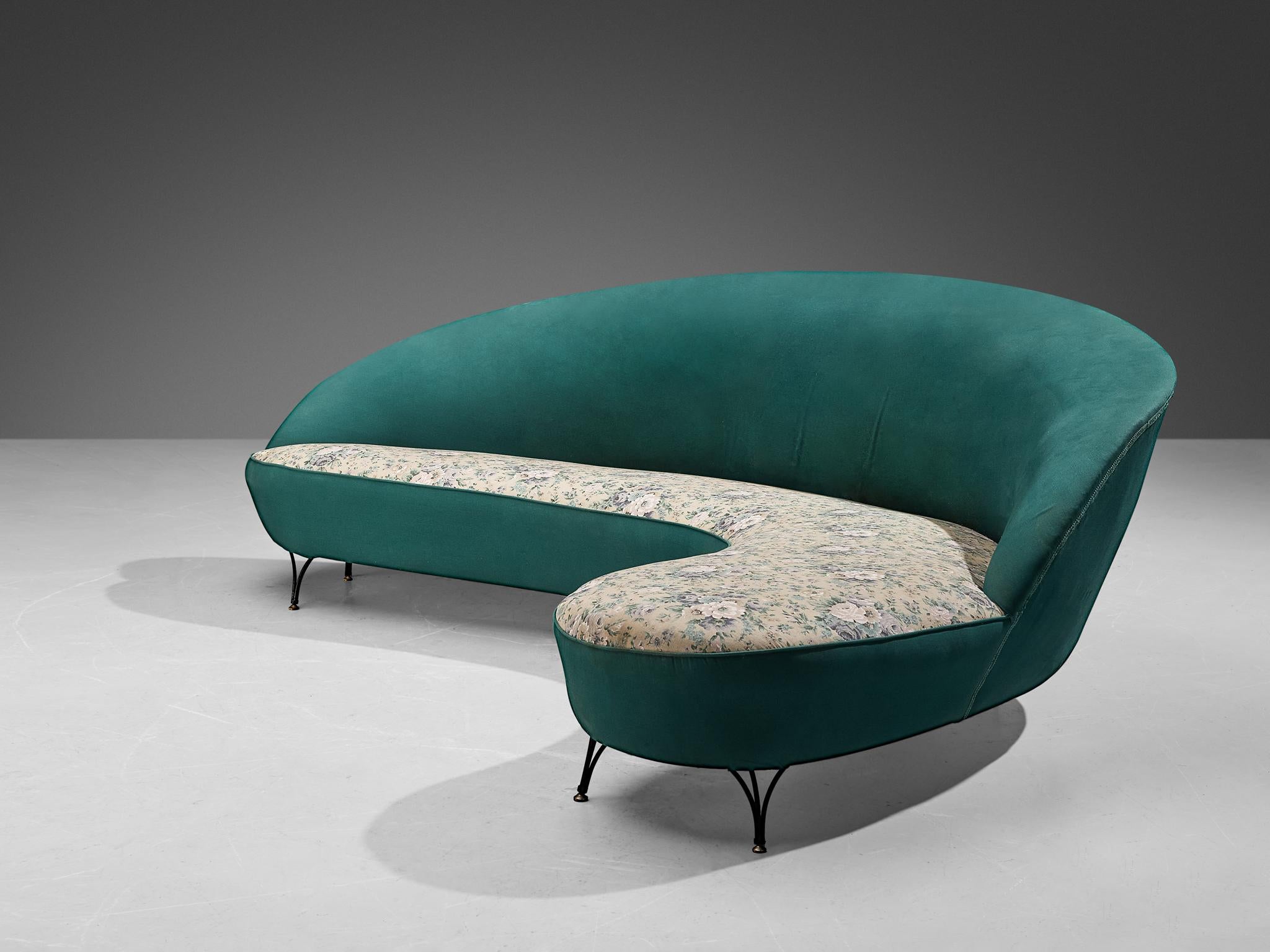 Italian Freeform Curved Sofa in Green Upholstery 4