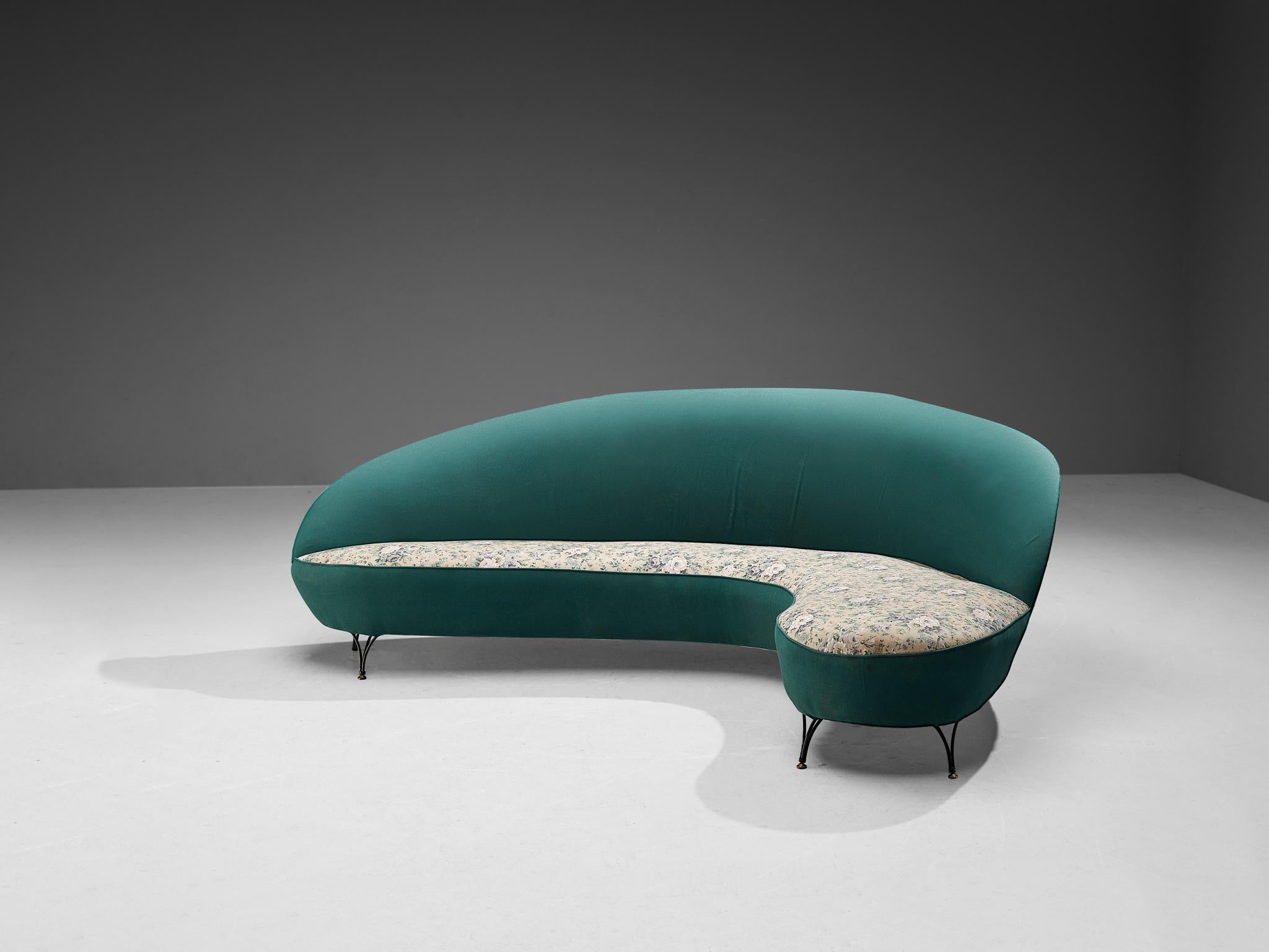 Mid-20th Century Italian Freeform Curved Sofa in Green Upholstery