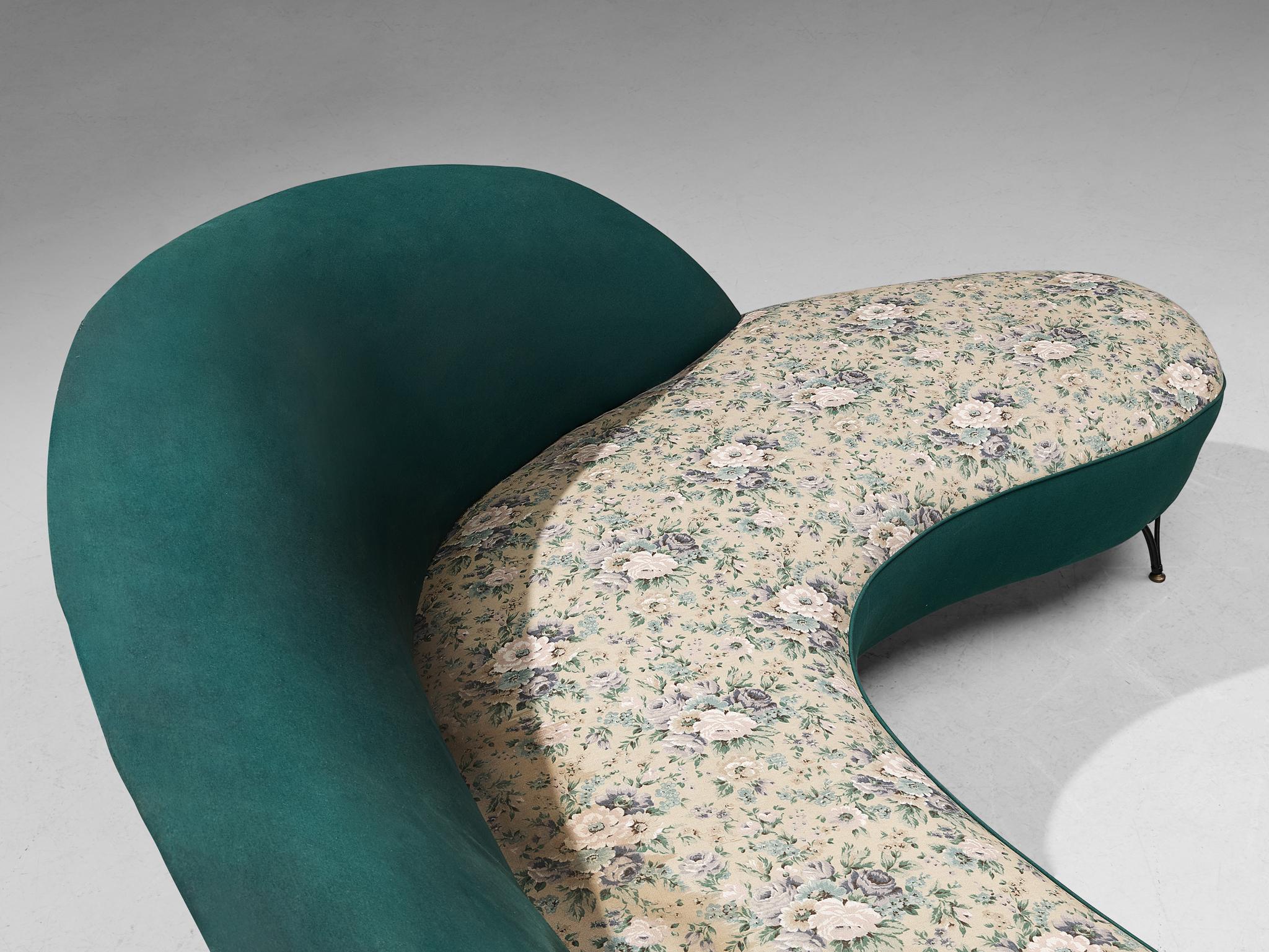Italian Freeform Curved Sofa in Green Upholstery 1