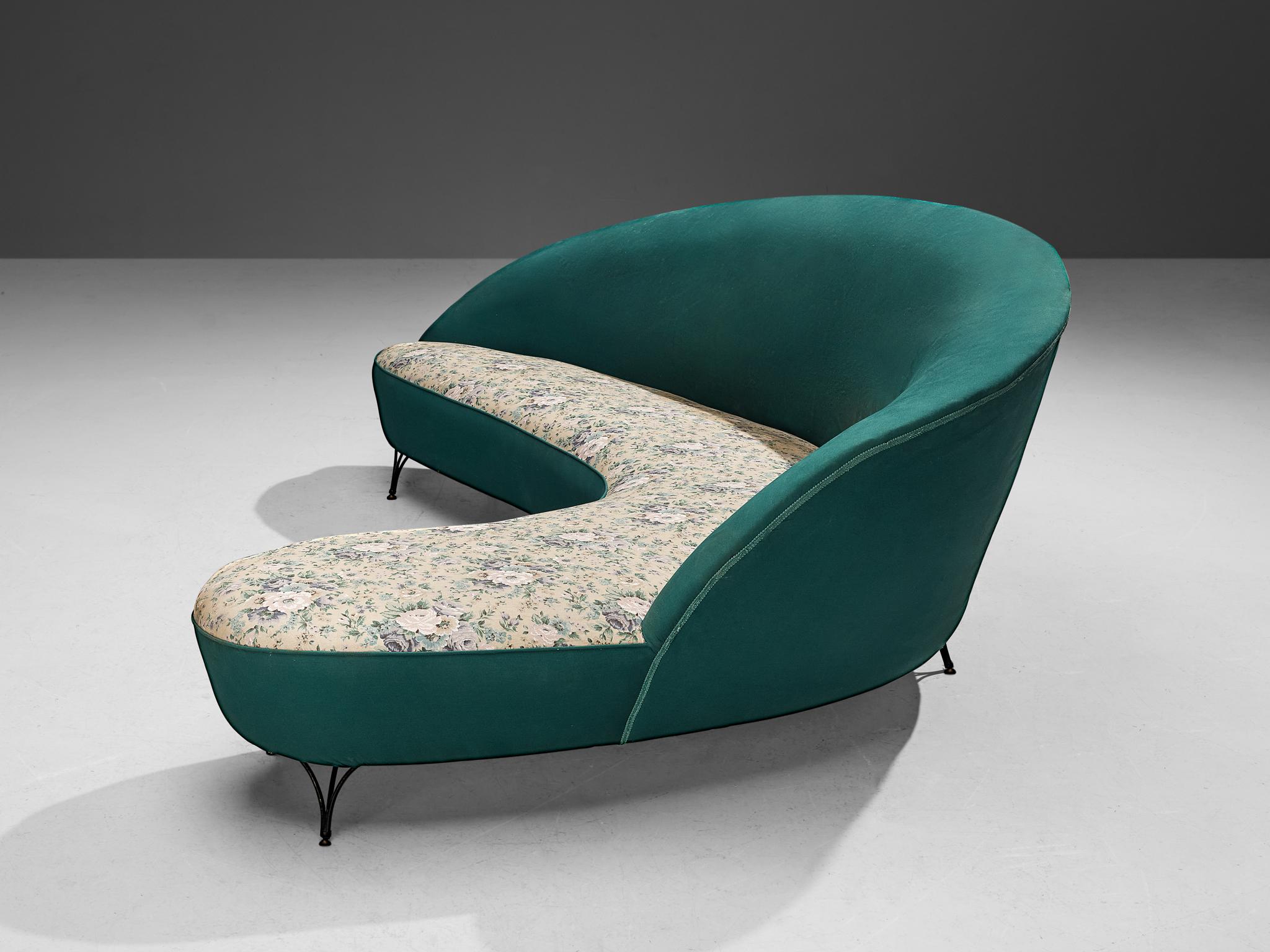 Italian Freeform Curved Sofa in Green Upholstery 2