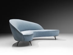 Italian Freeform Curved Sofa in Light Blue Upholstery