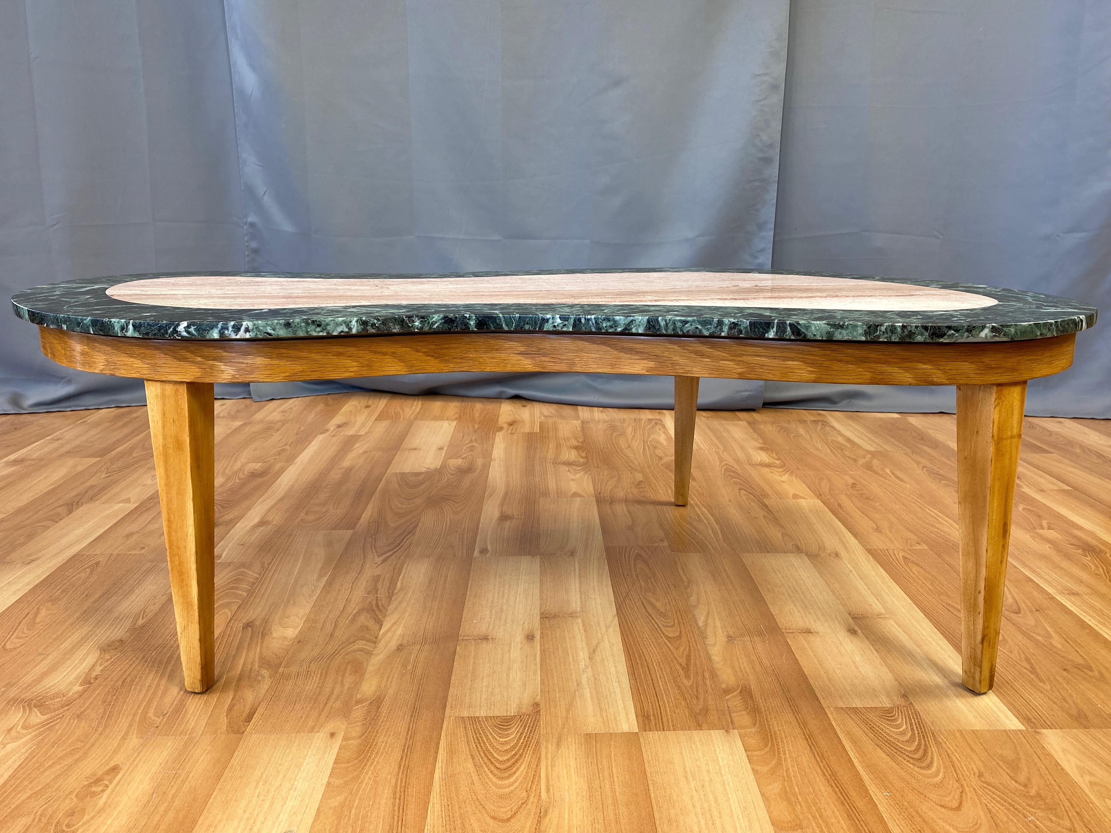 Italian Freeform Marble and Elm Coffee Table, 1950s In Good Condition In San Francisco, CA