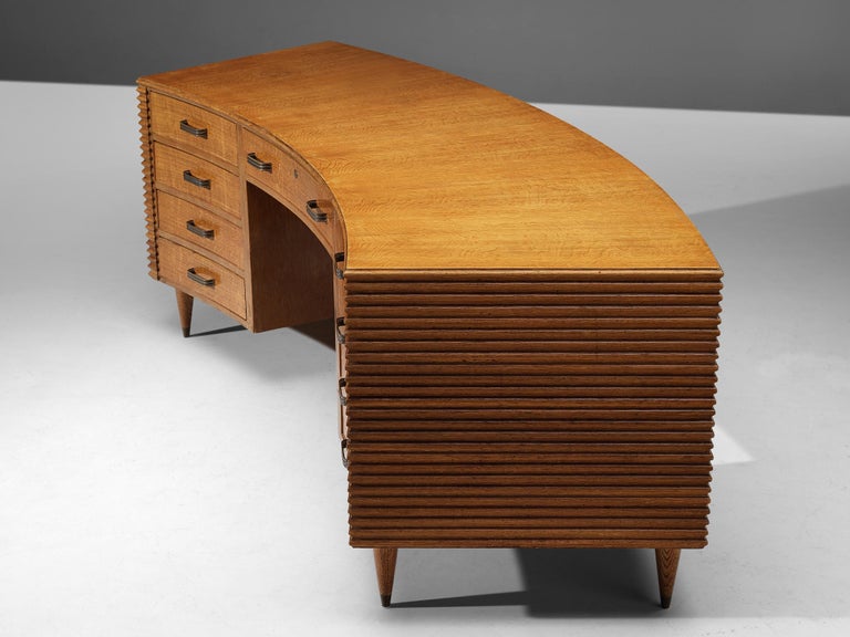 Mid-20th Century Italian Freestanding Desk in Oak and Brass