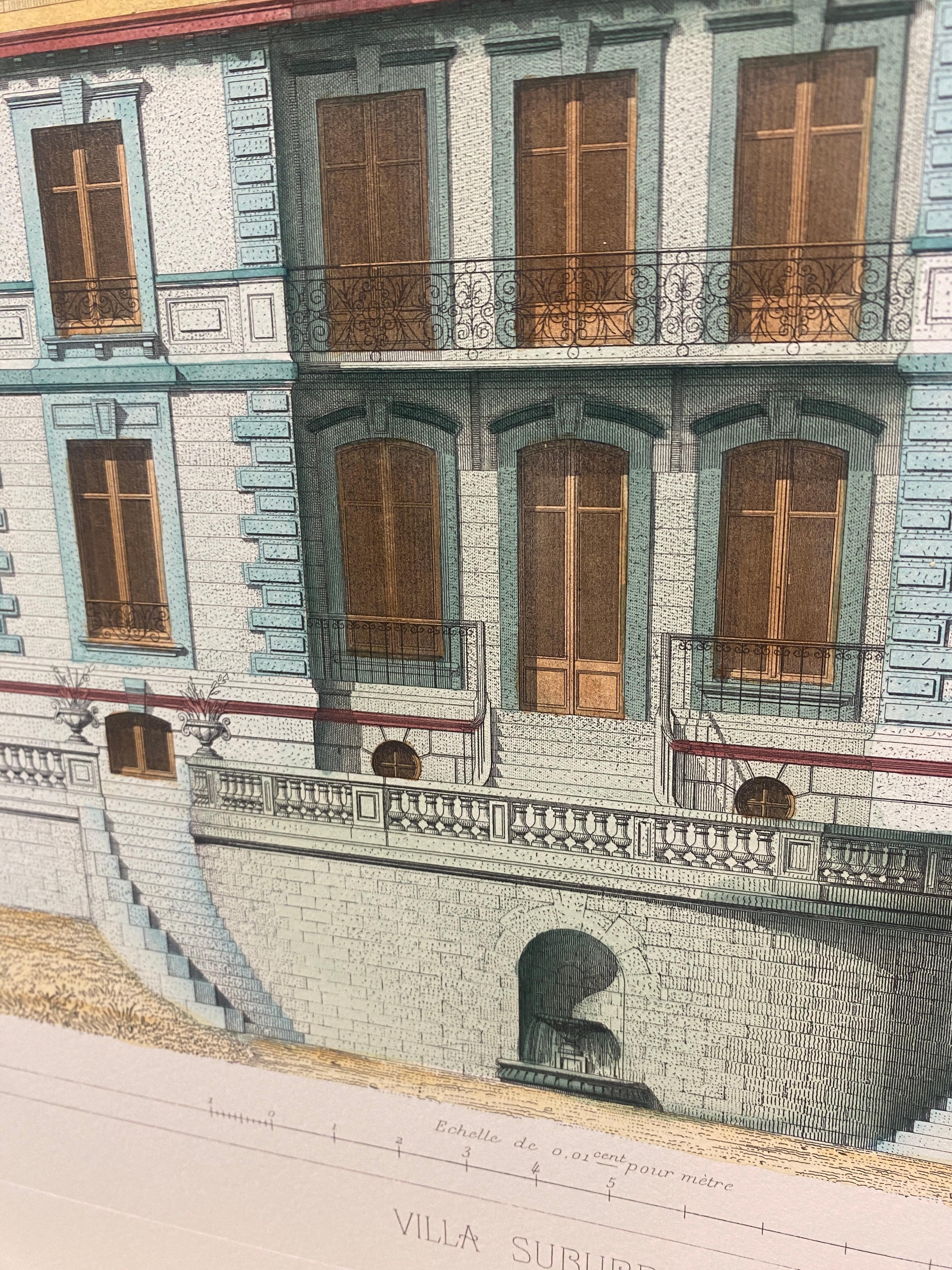 Italian French Architecture Priveè by Cesar Daly Hand Painted Print 1 of 2 For Sale 3