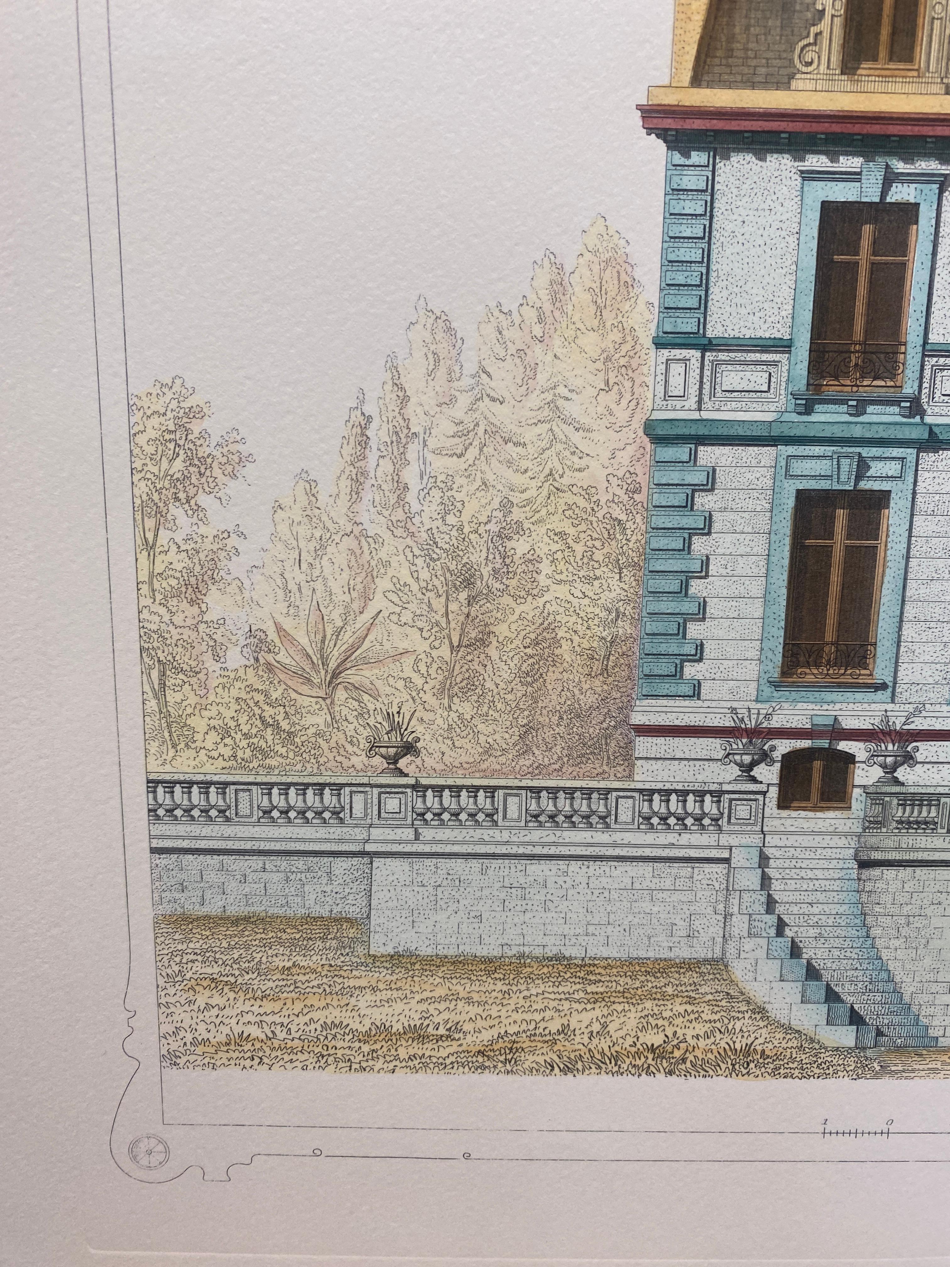 Italian French Architecture Priveè by Cesar Daly Hand Painted Print 1 of 2 For Sale 4