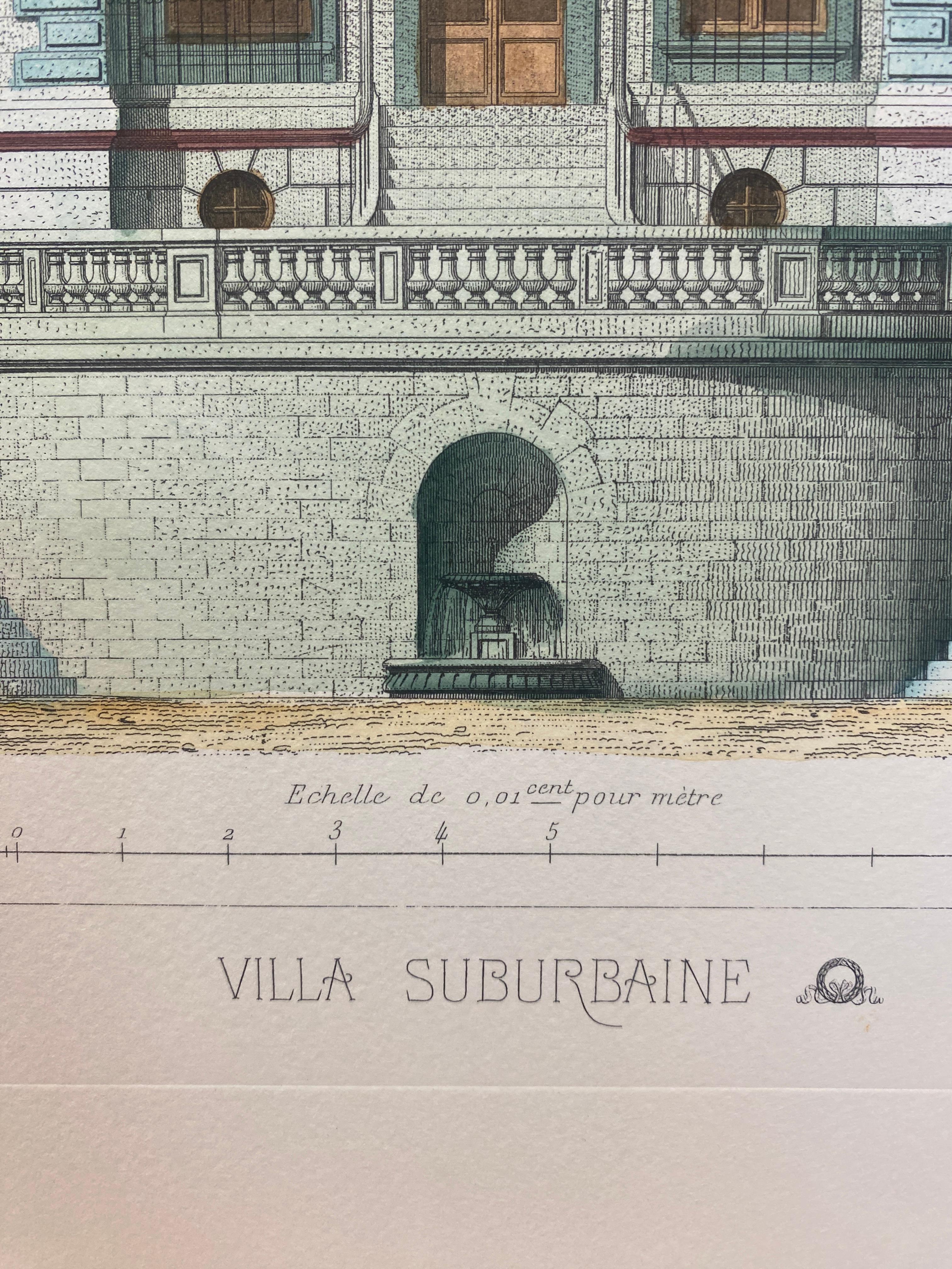 Architecture italienne française Priveè par Cesar Daly Impression peinte à la main 1 de 2 Neuf - En vente à Scandicci, Florence