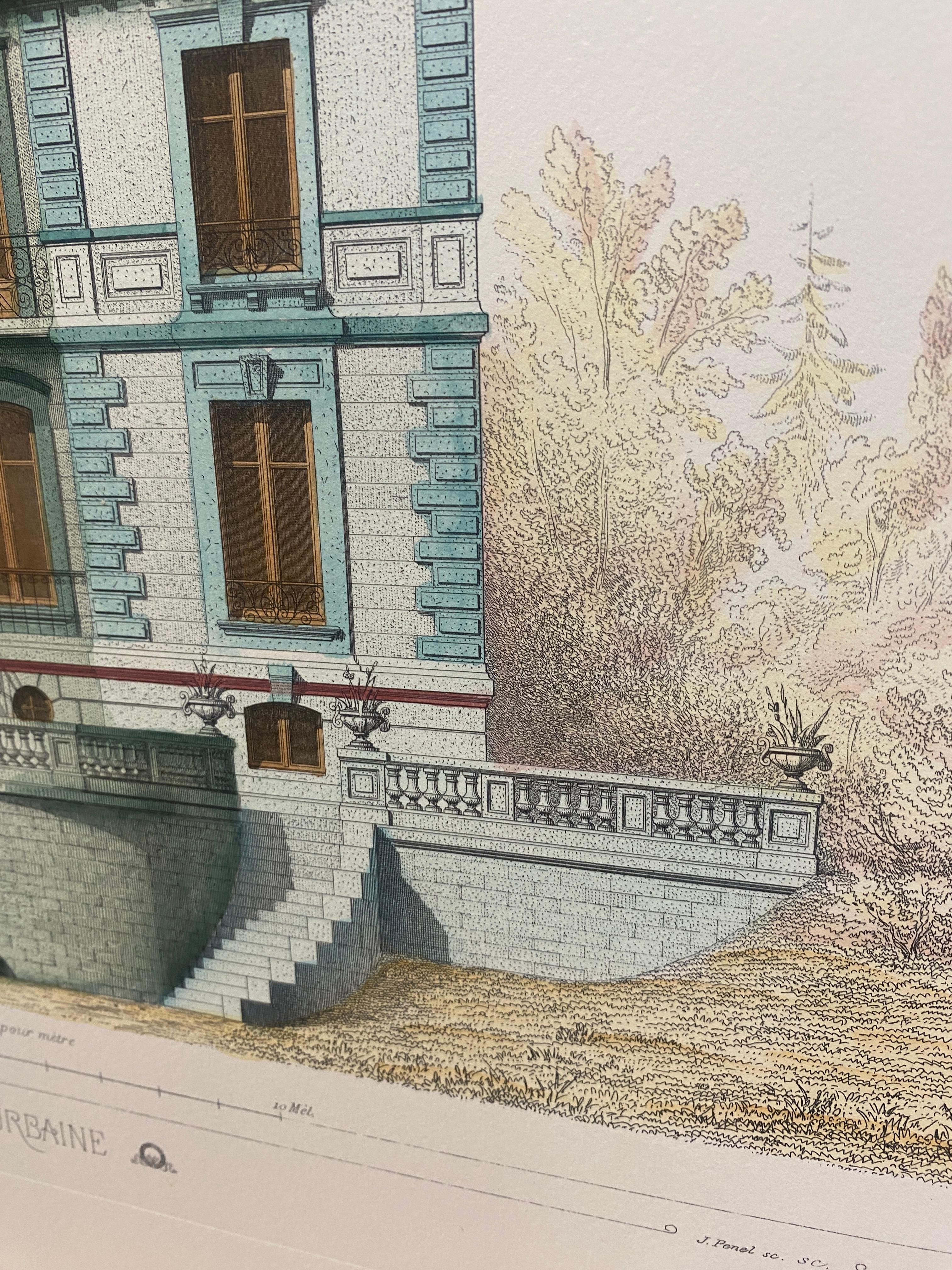 Italian French Architecture Priveè by Cesar Daly Hand Painted Print 1 of 2 For Sale 2