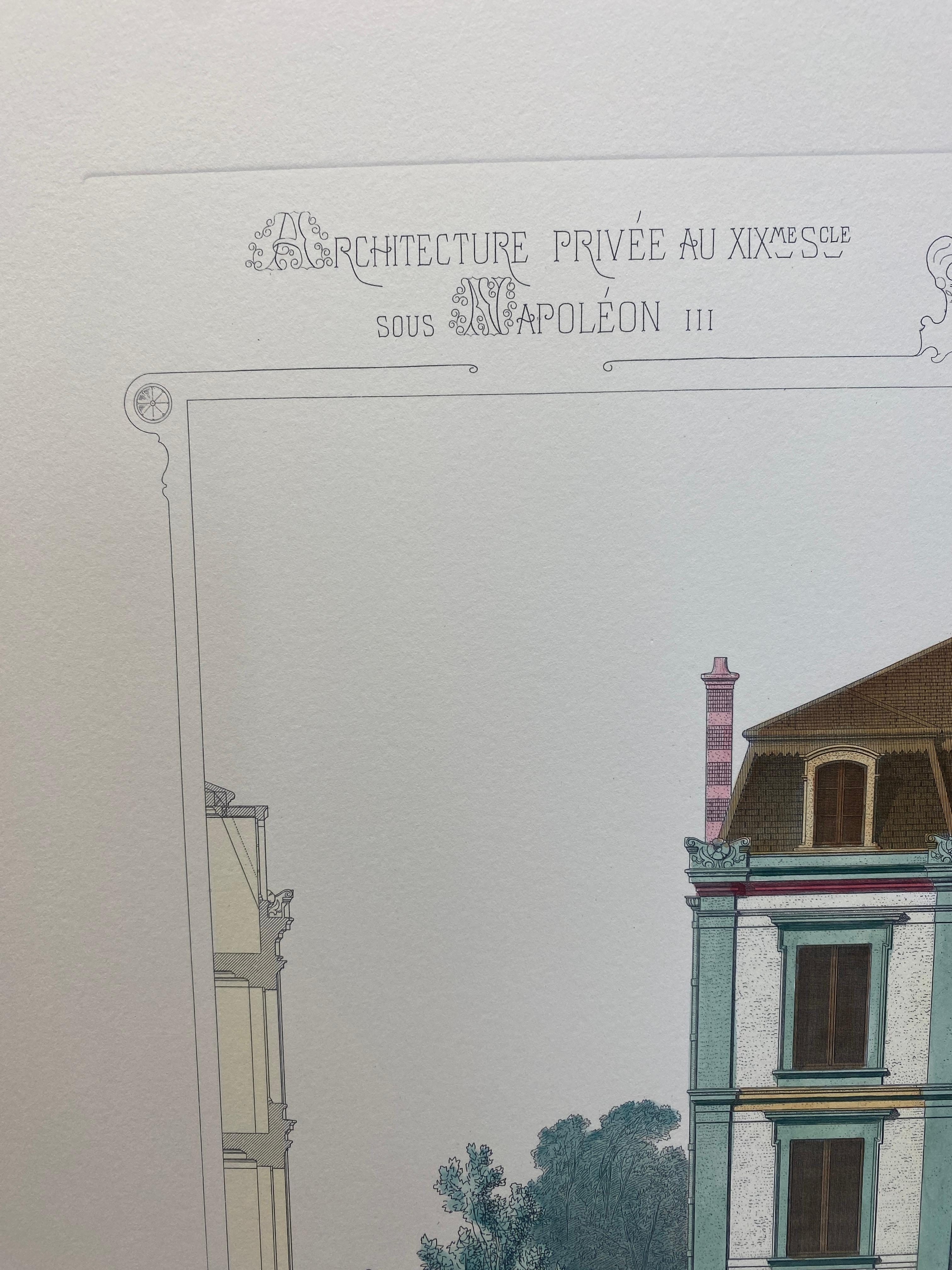 French Provincial Italian French Architecture Priveè by Cesar Daly Hand Painted Print 2 of 2 For Sale