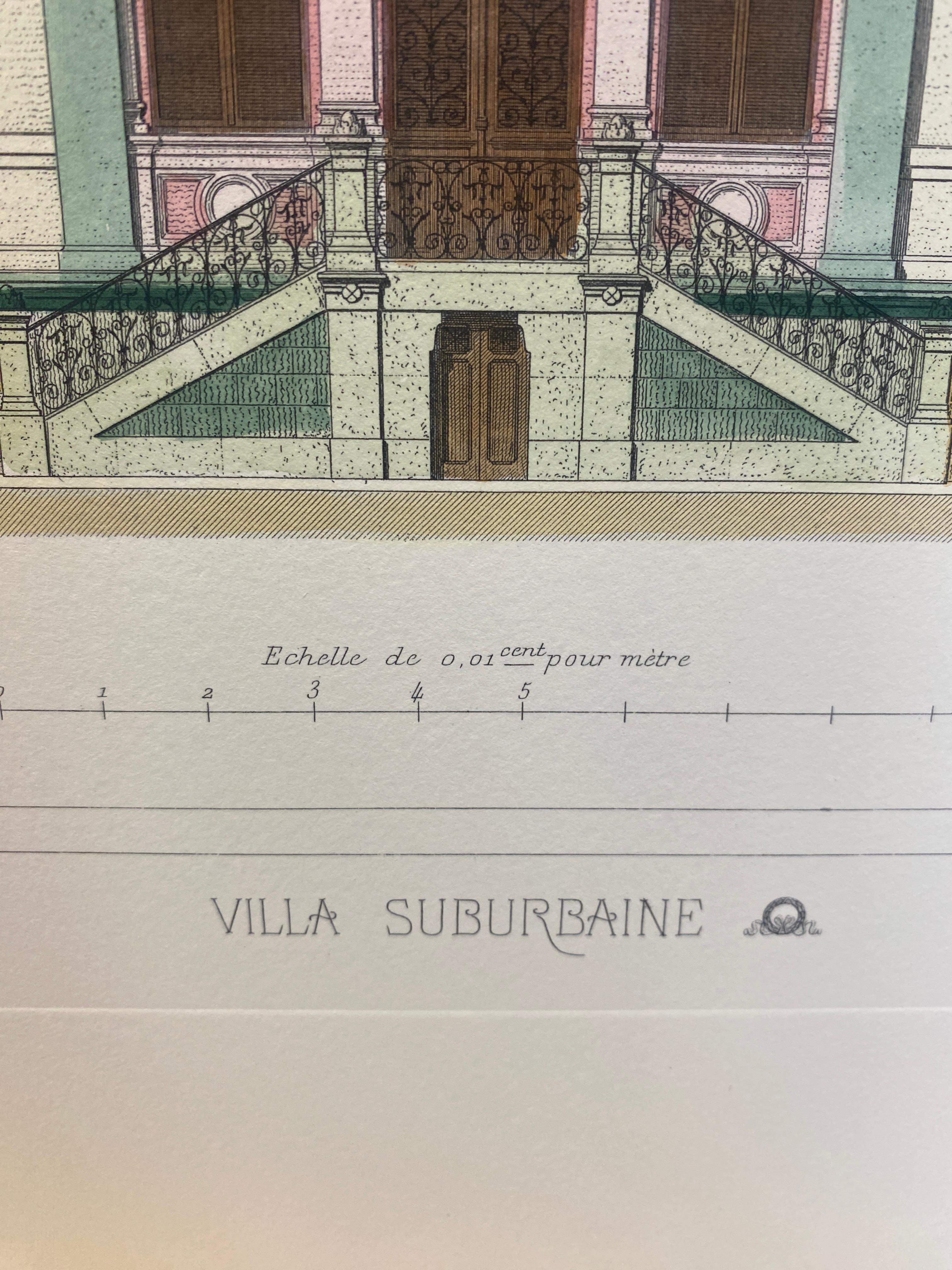 Italian French Architecture Priveè by Cesar Daly Hand Painted Print 2 of 2 For Sale 1