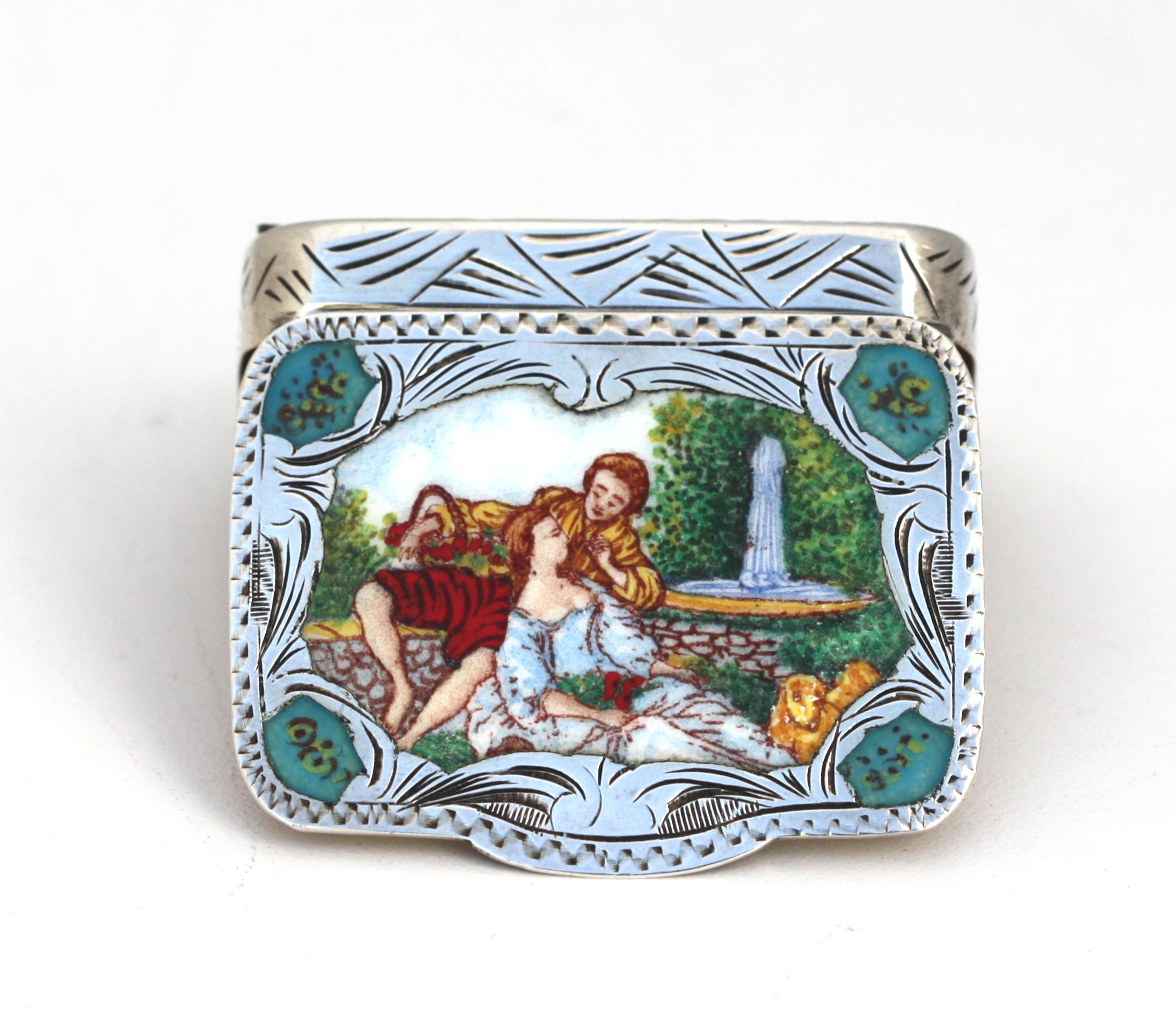 19th Century Italian/French Enamel and Silver Snuff Box For Sale
