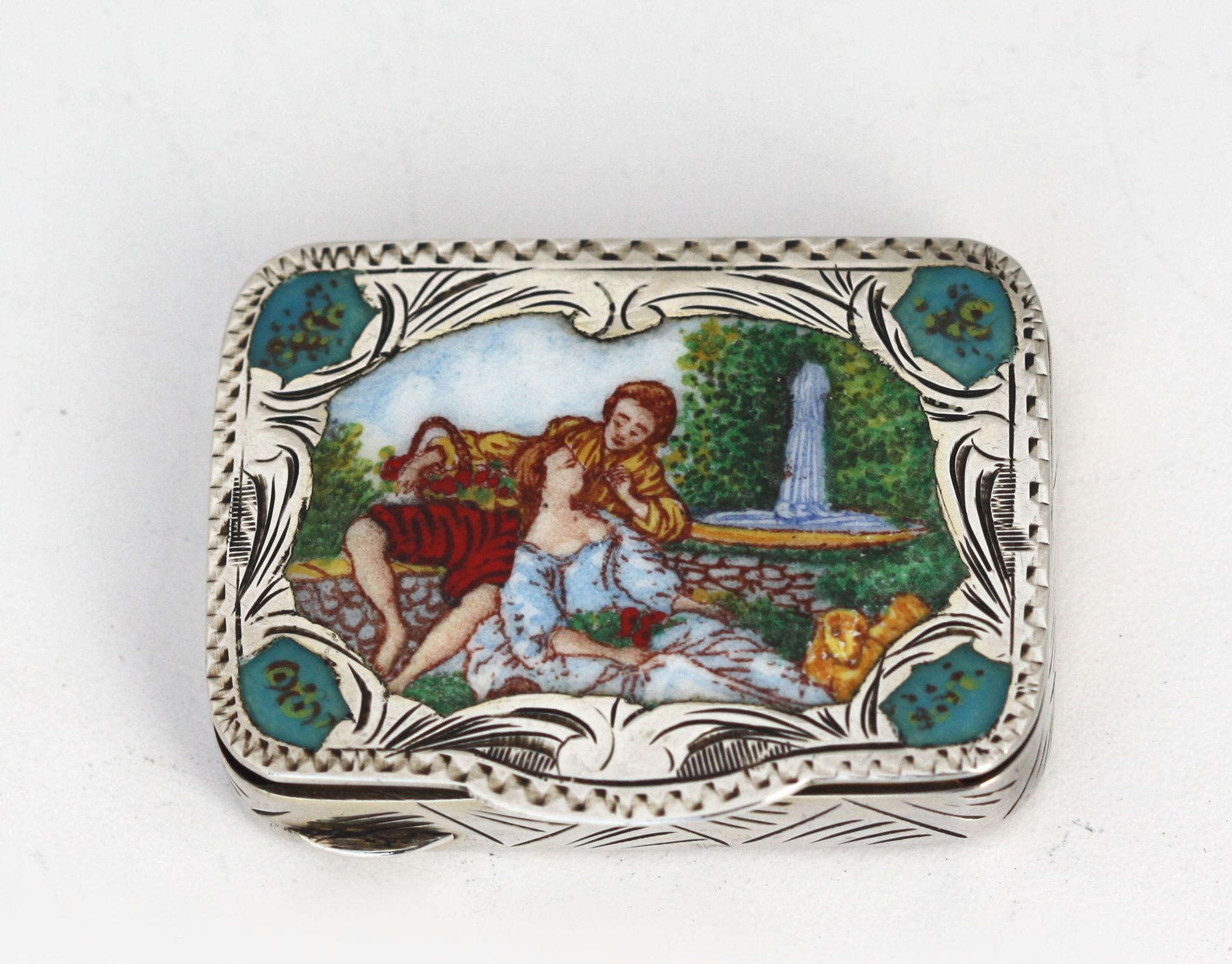 Italian/French Enamel and Silver Snuff Box For Sale 1