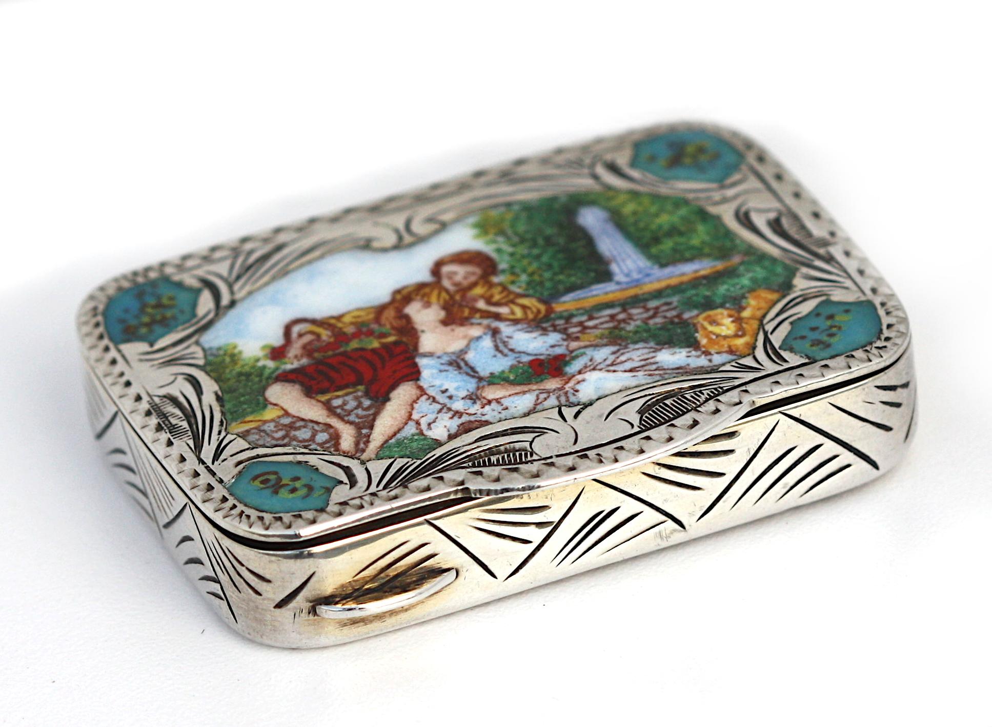 Italian/French Enamel and Silver Snuff Box For Sale 2