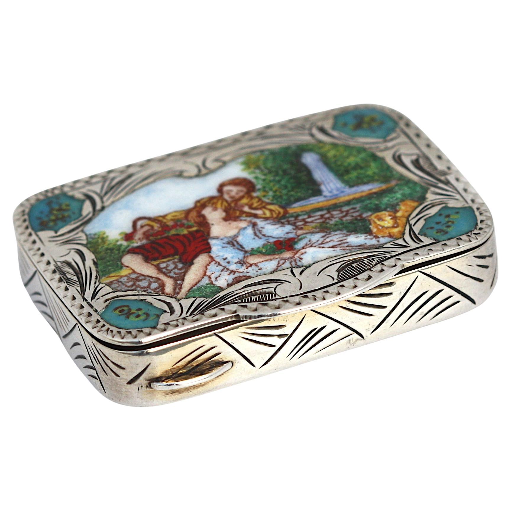 Italian/French Enamel and Silver Snuff Box For Sale